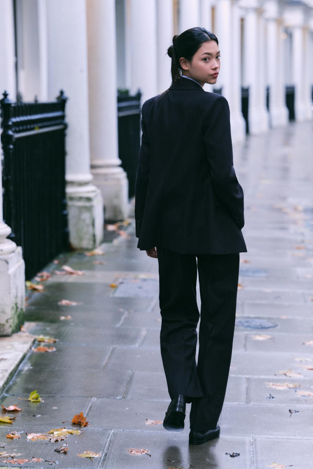 PINSTRIPE STRAIGHT LEG TROUSERS