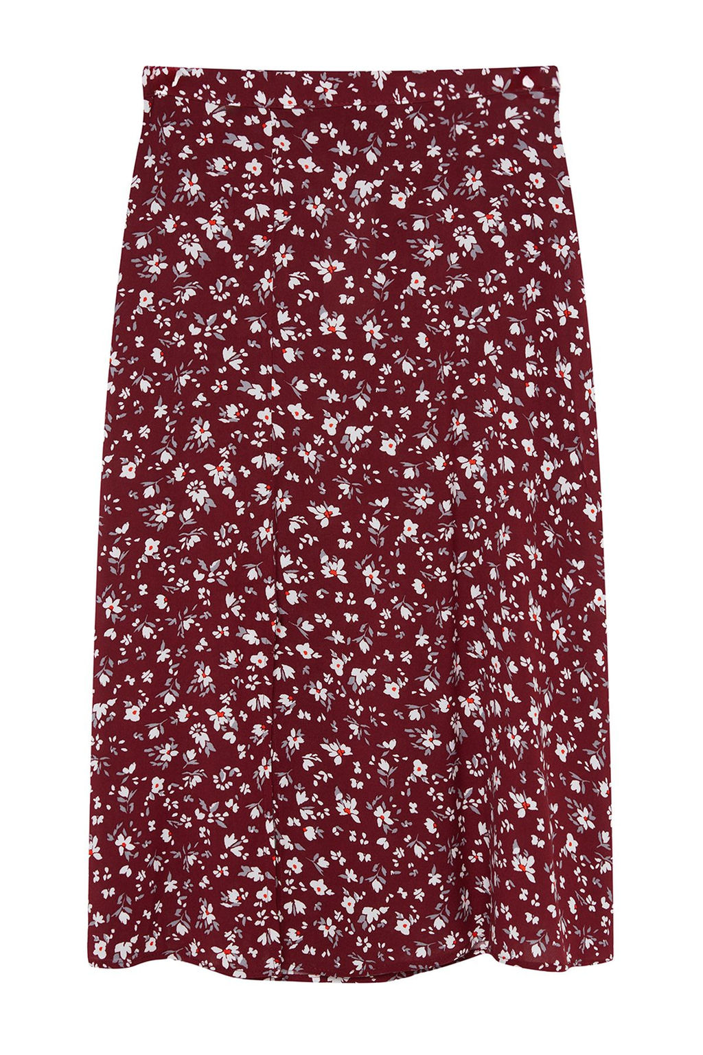 Bordo Y?rtmac Detayl? Cicek Desenli Viskon Kumasl? Midi Dokuma Etek TWOSS20ET0230