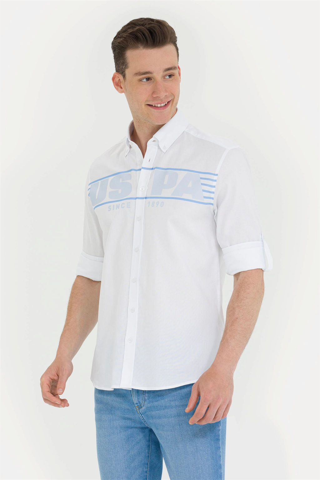 Мужская белая рубашка с длинным рукавом - U.s. polo assn фото 3