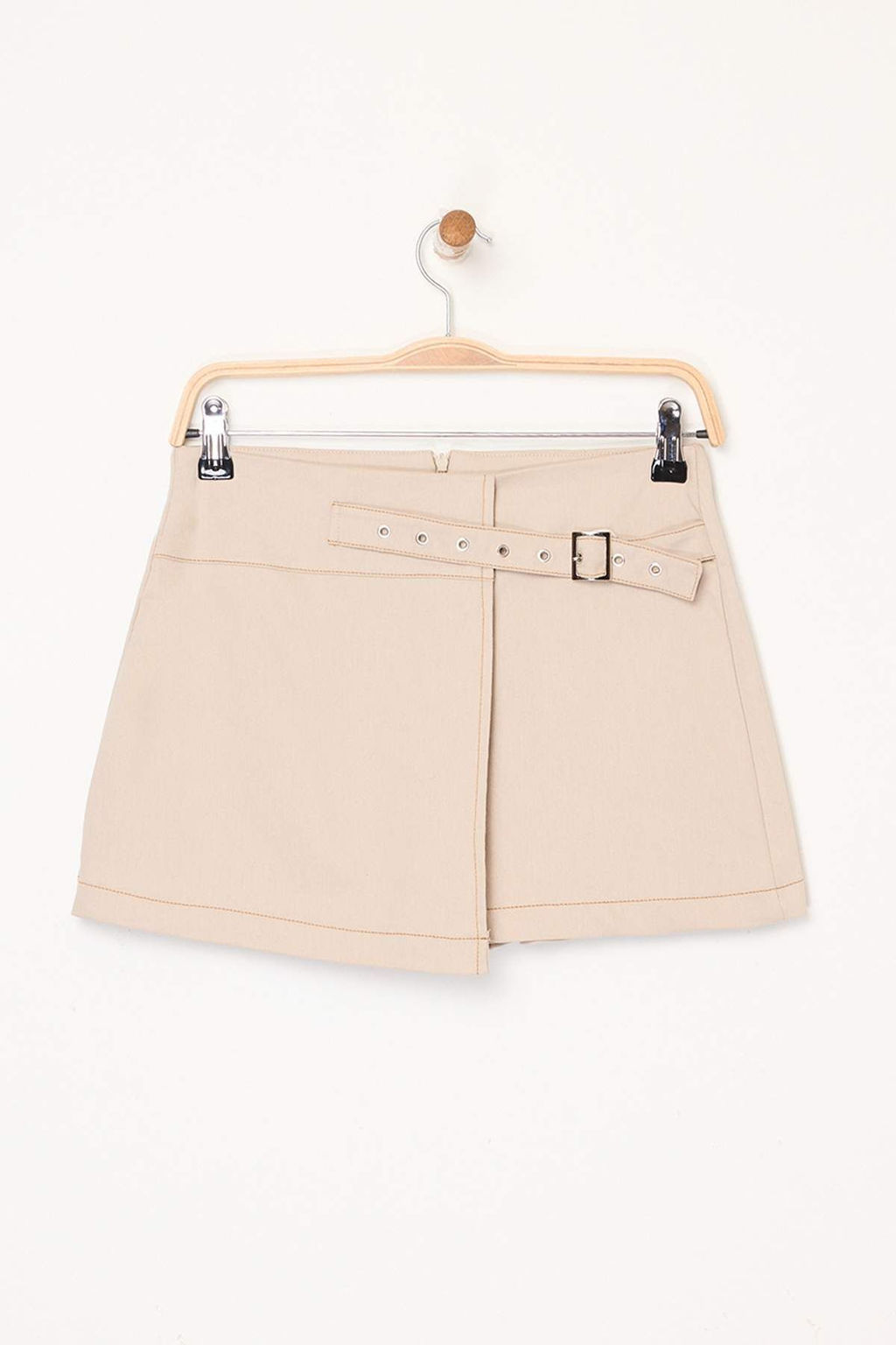 Bej Kontrast Dikisli Mini Gabardin Pamuklu Sort Etek TWOSS25SR00228 - Trendyolmilla фото 4
