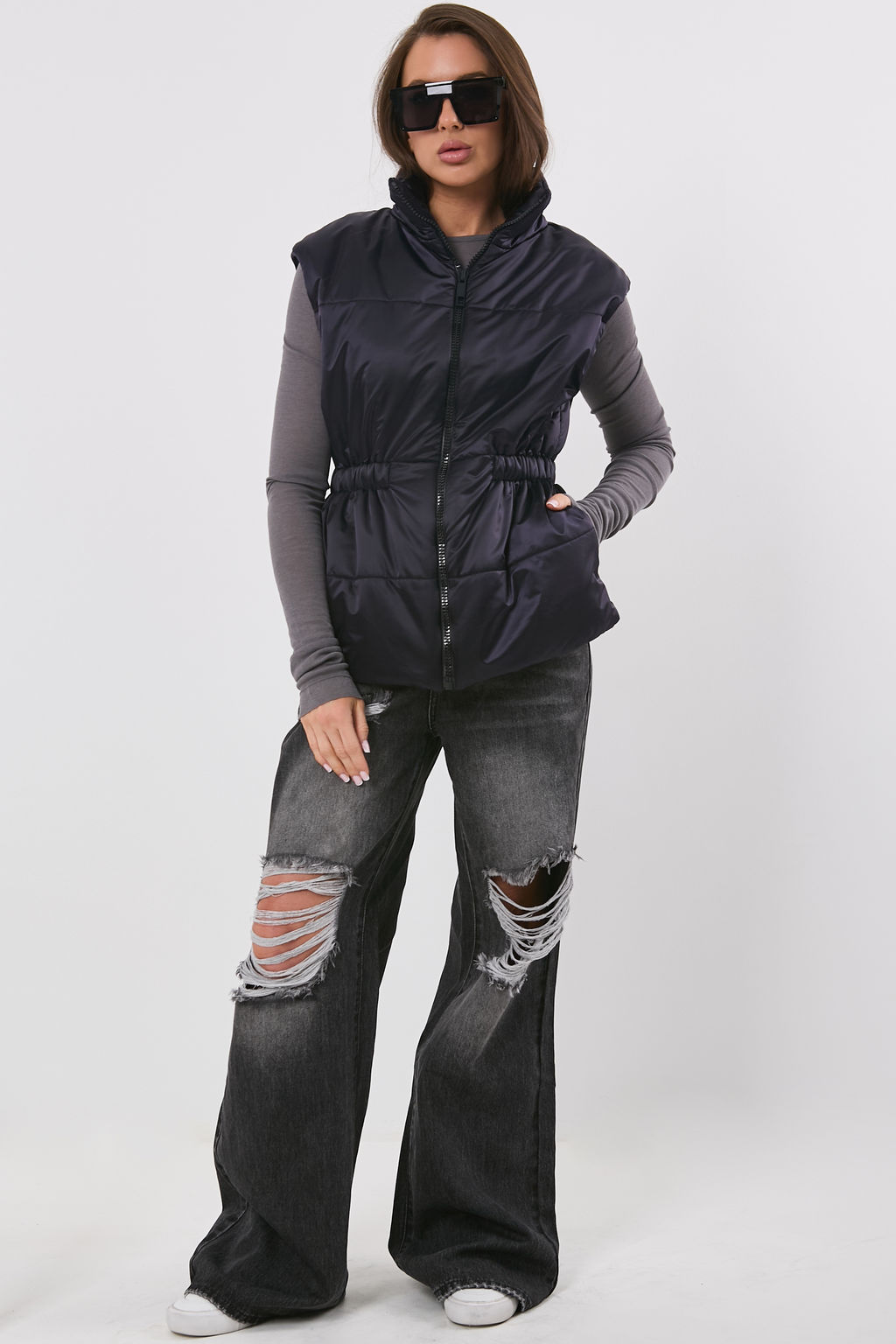 Жилет утепленный из плащевой ткани темно-синий