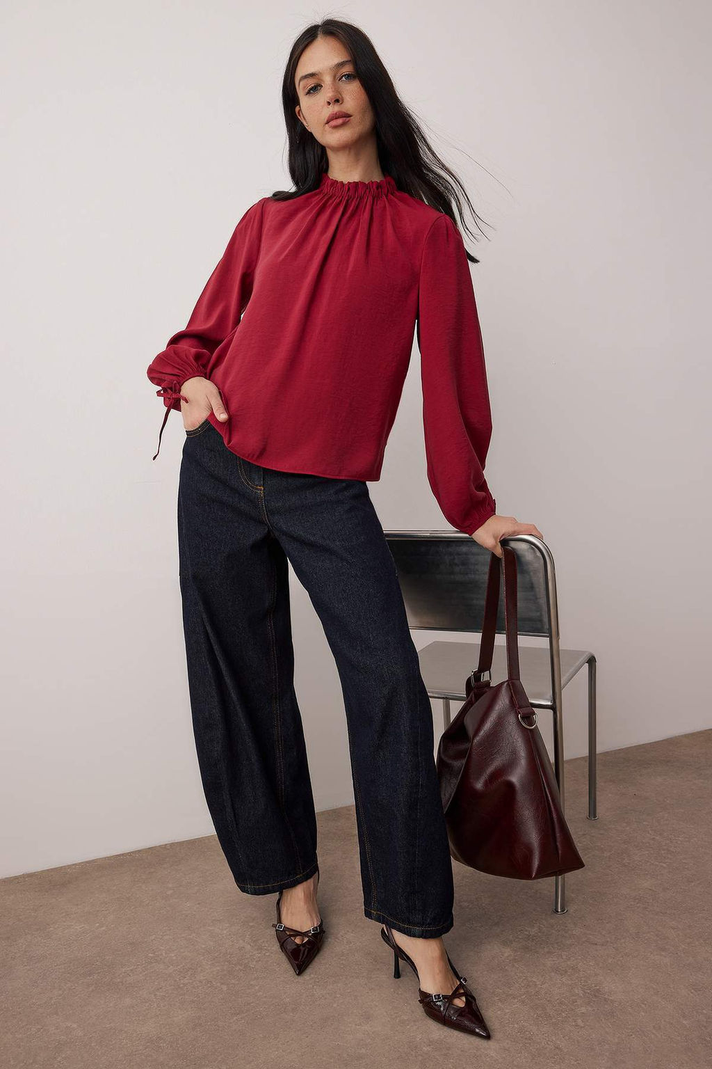 Ozel Koleksiyon Ekru Balon Kollu Dik Yaka Modal Dokuma Bluz TWOAW26BZ00145 - Trendyolmilla фото 5