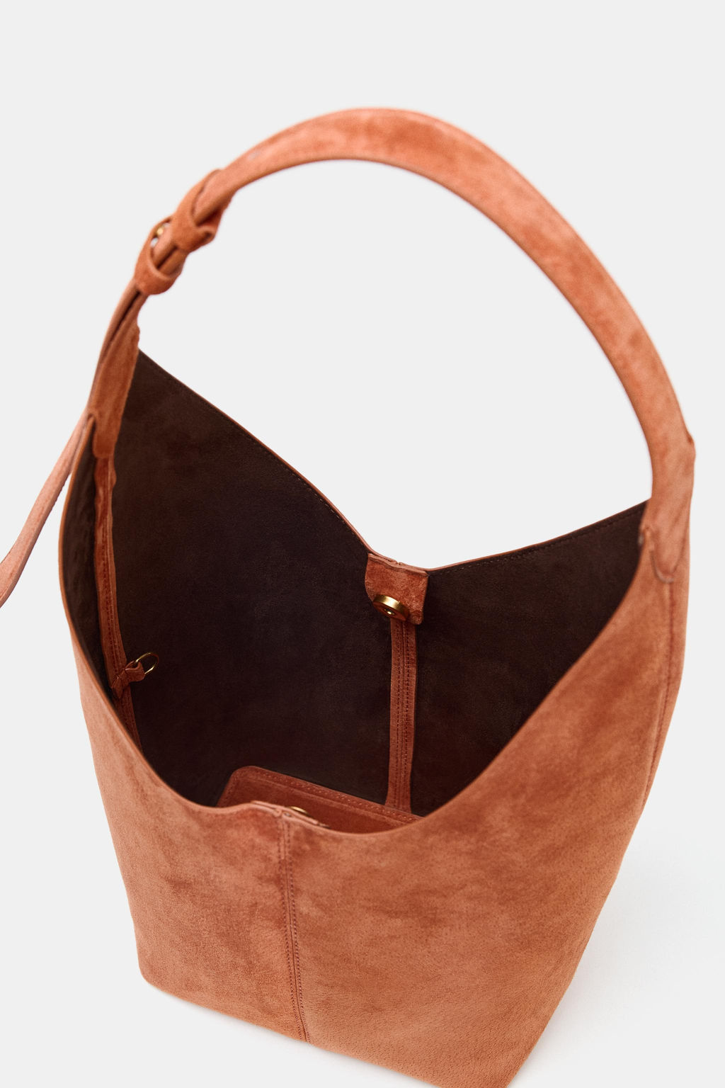 LEATHER MAXI BUCKET BAG WITH HANDLE DETAIL - Zara фото 7