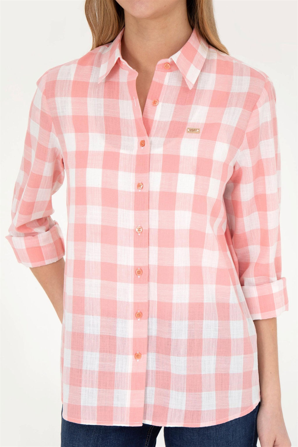 Женская рубашка лососевого цвета с длинным рукавом - U.s. polo assn фото 6