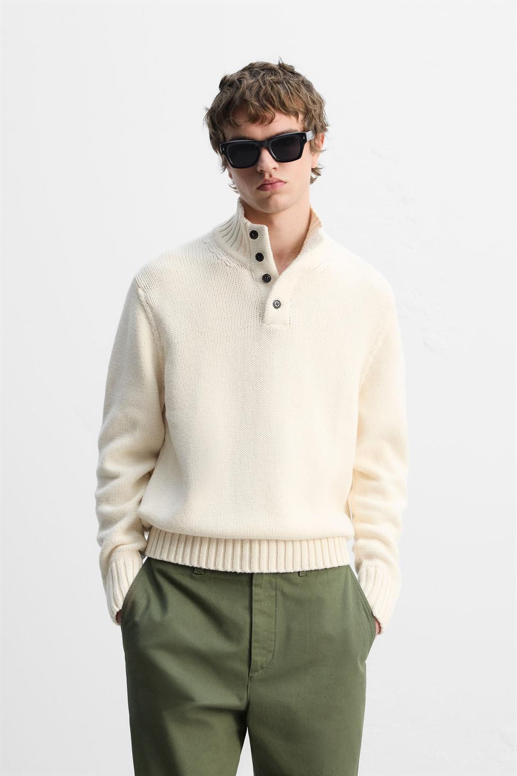 COTTON-WOOL BLEND BUTTON-UP SWEATER - Zara фото 2