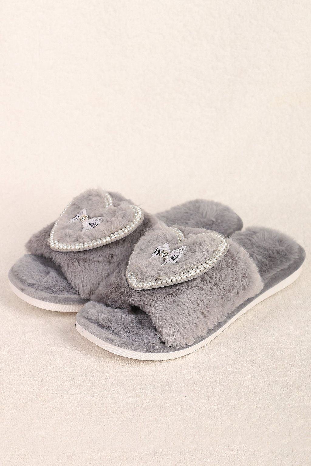 Тапочки меховые серые