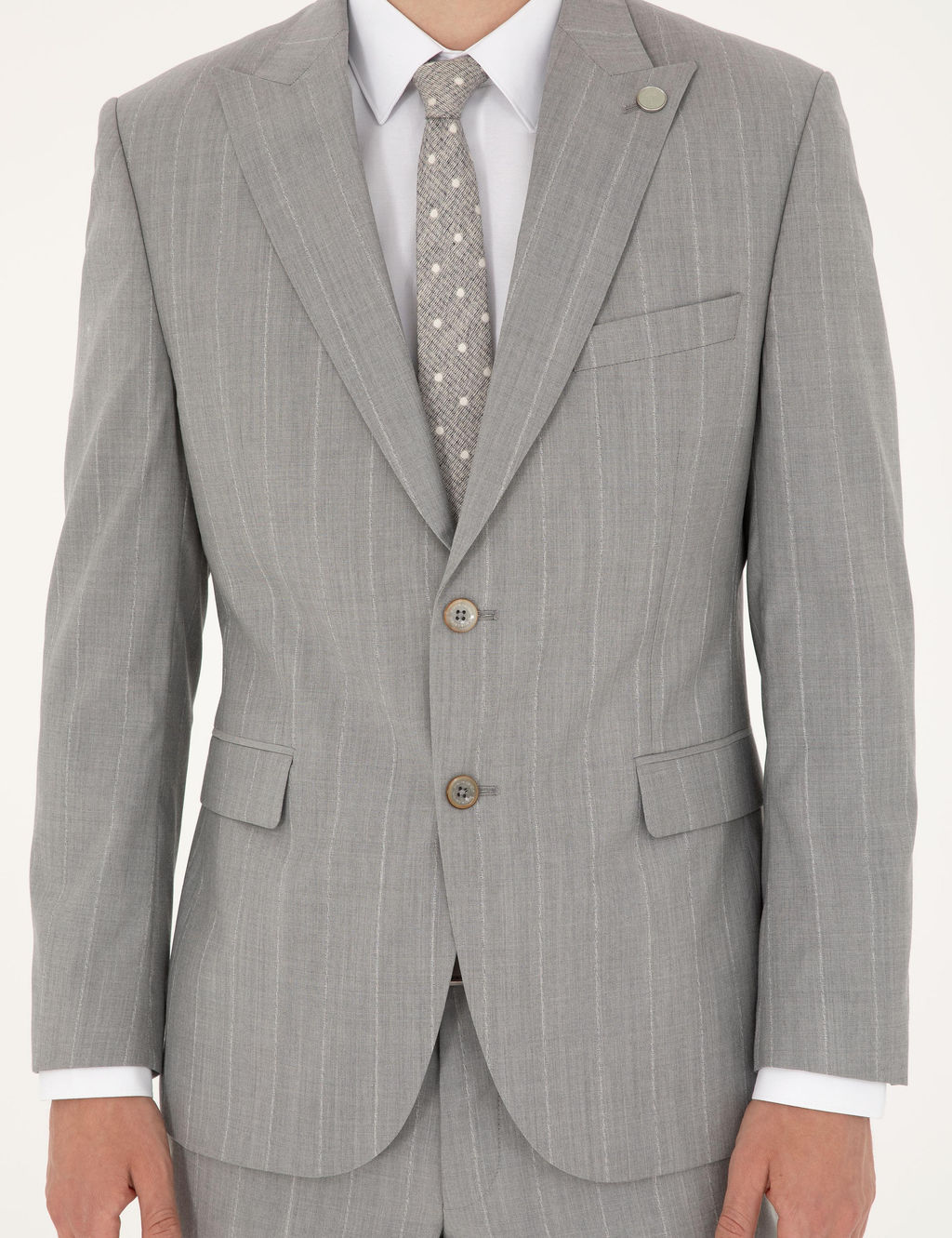 Gri Slim Fit _izgili Y_n Tak_m Elbise