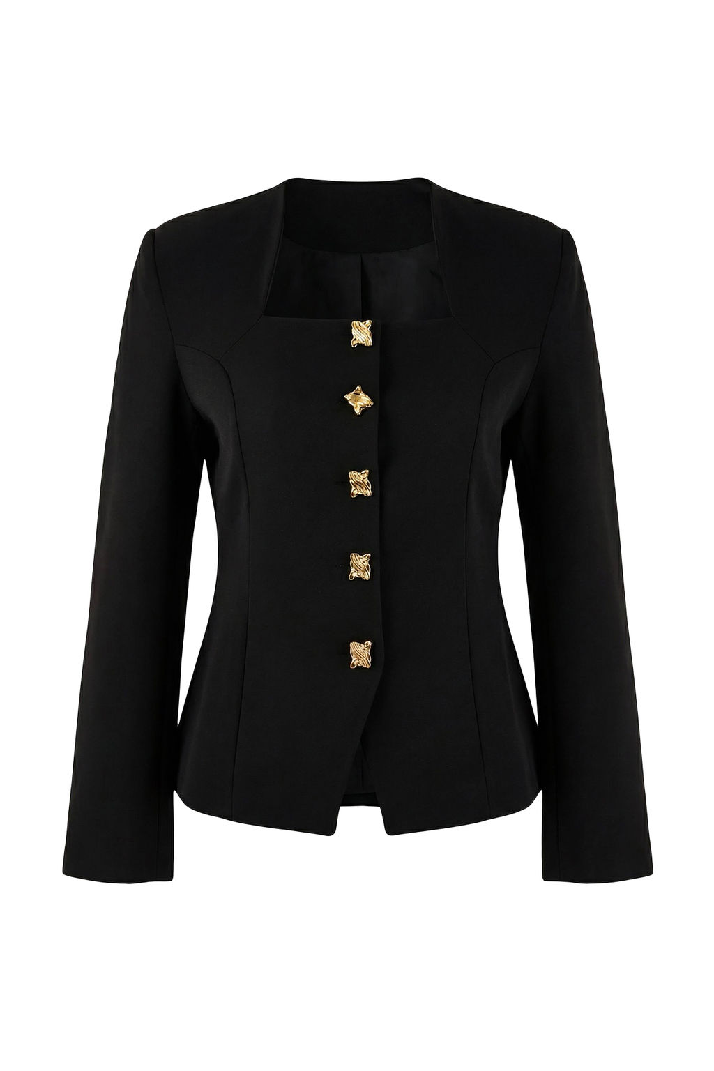 Siyah Kare Yaka Aksesuar Dugmeli Fitted/Vucuda Oturan Dokuma Astarl? Blazer Ceket TWOSS26BC00009 - Trendyolmilla фото 7