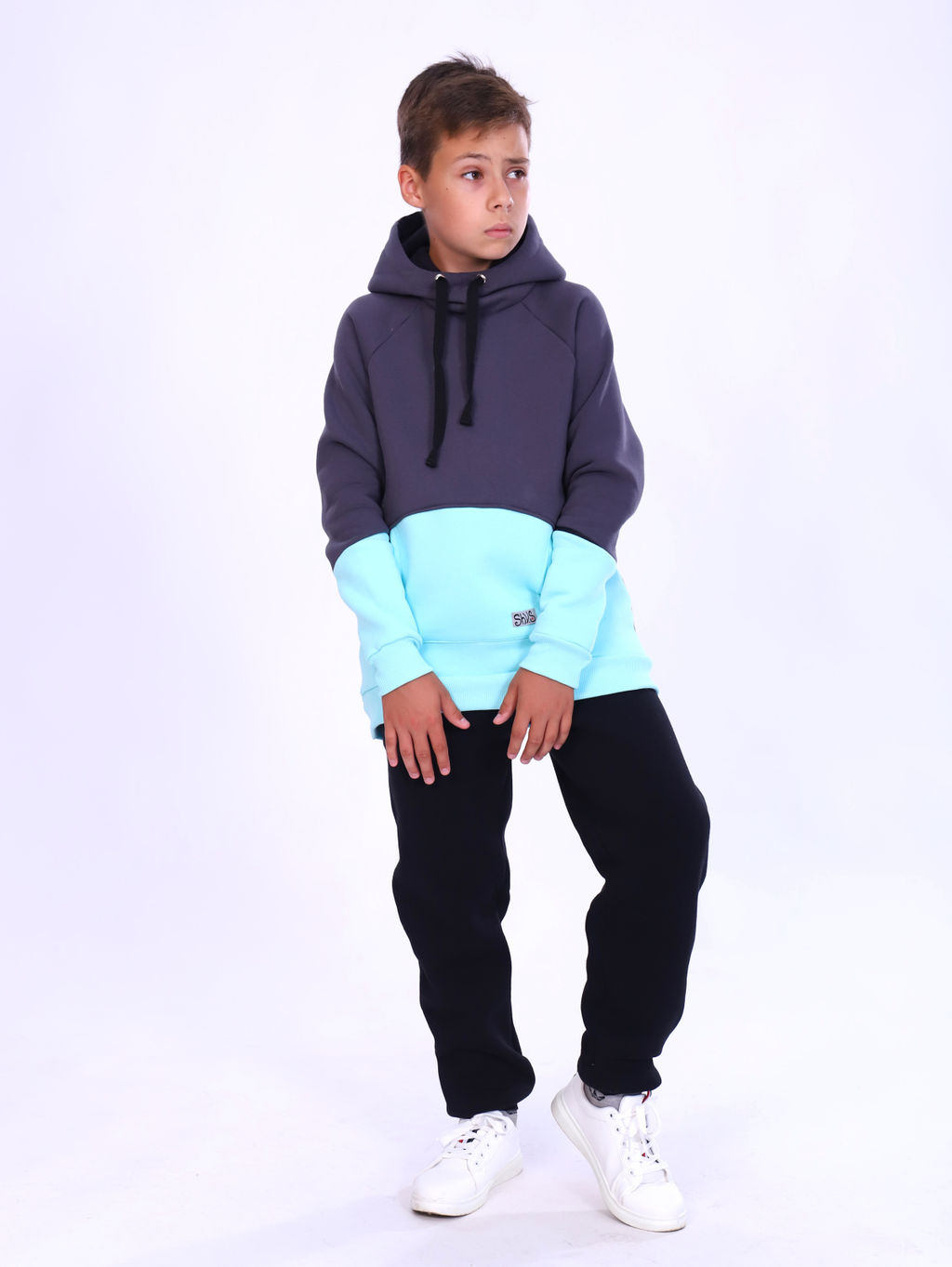 Толстовка "Колор" серый-бирюза