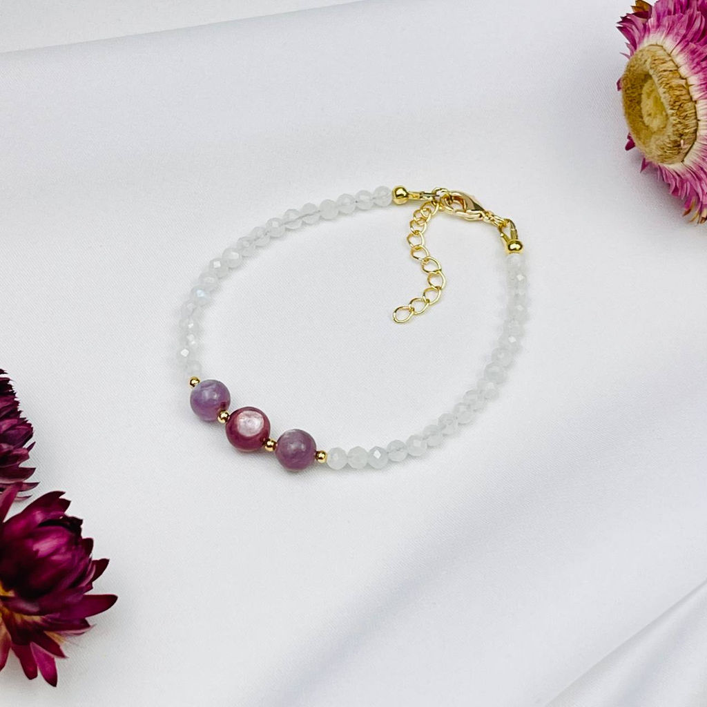 Браслет из Лунного камня и Лепидолита - Радуга самоцветов фото 2