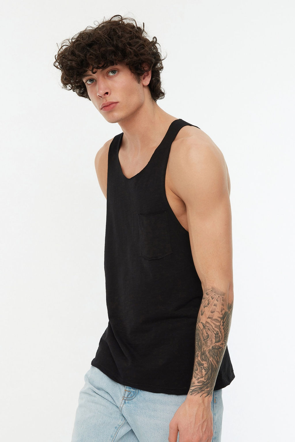 Siyah Regular Fit %100 Pamuklu Bisiklet Yaka S?f?r Kollu Atlet TMNSS20AL0054