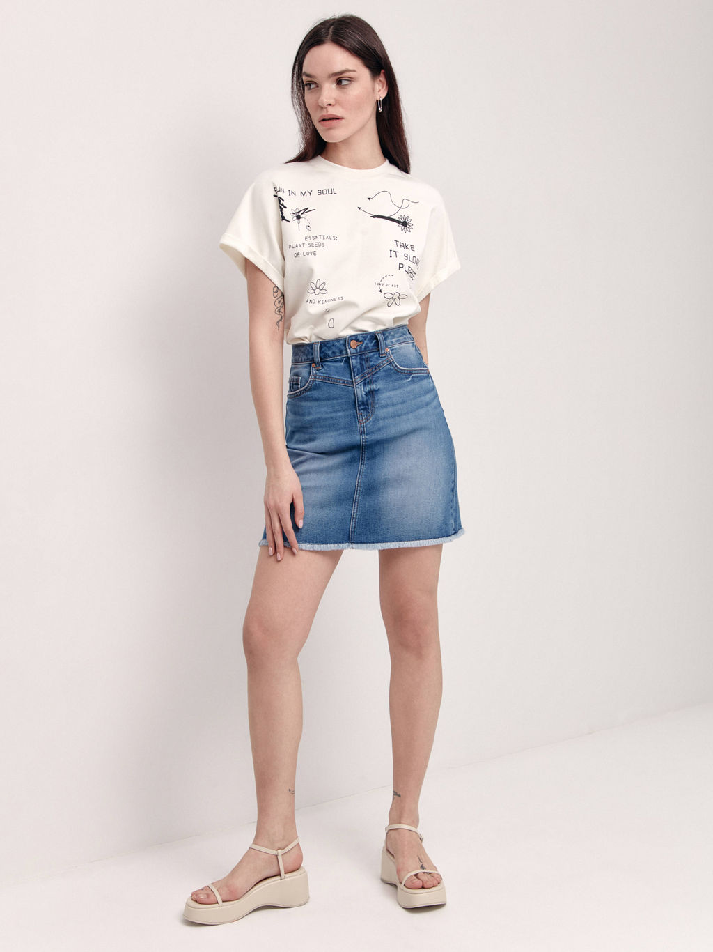 CONTE Джинсовая юбка с бахромой и кокеткой CON-426 washed blue