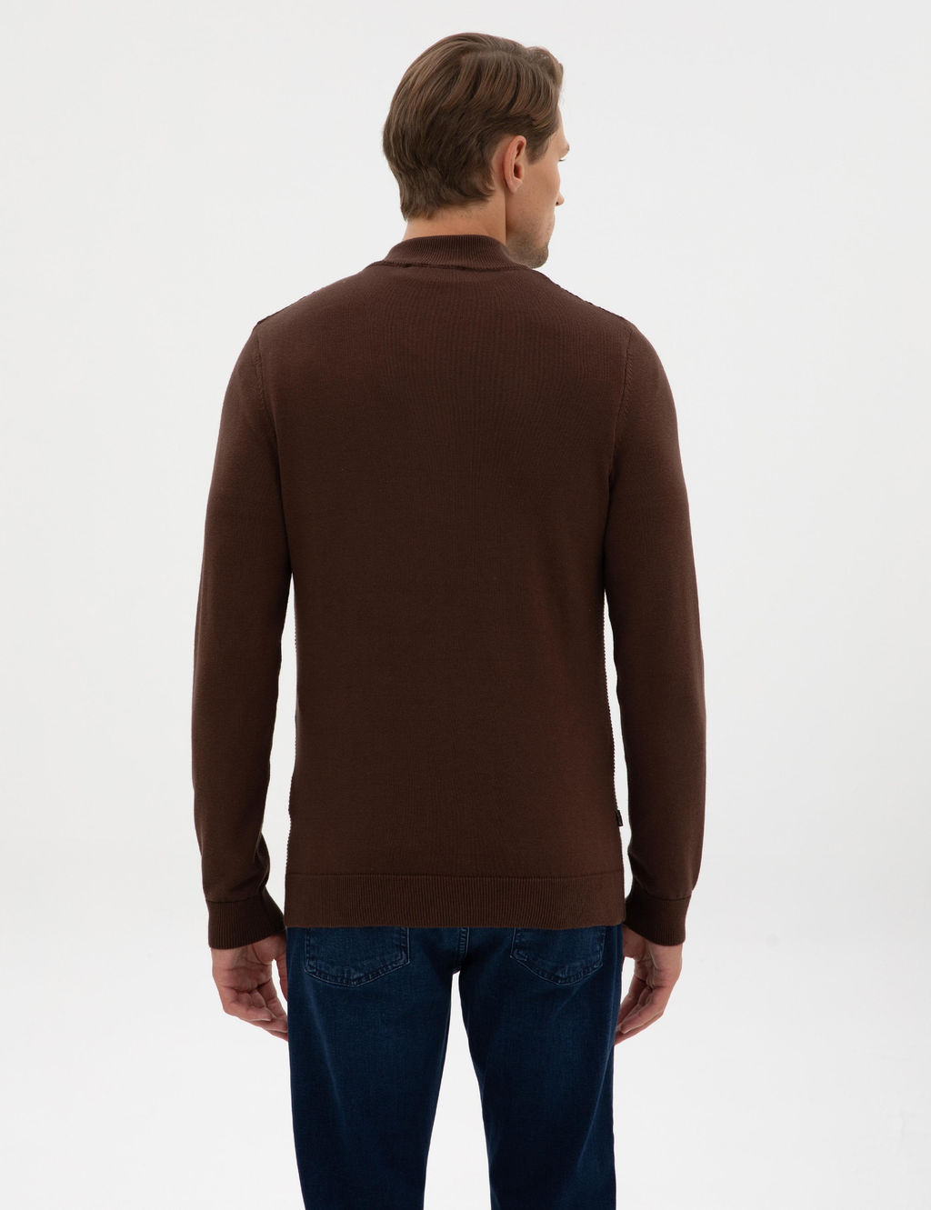 Kahverengi Slim Fit Dik Yaka Fermuarl_ Triko Kazak - Pierre cardin фото 5