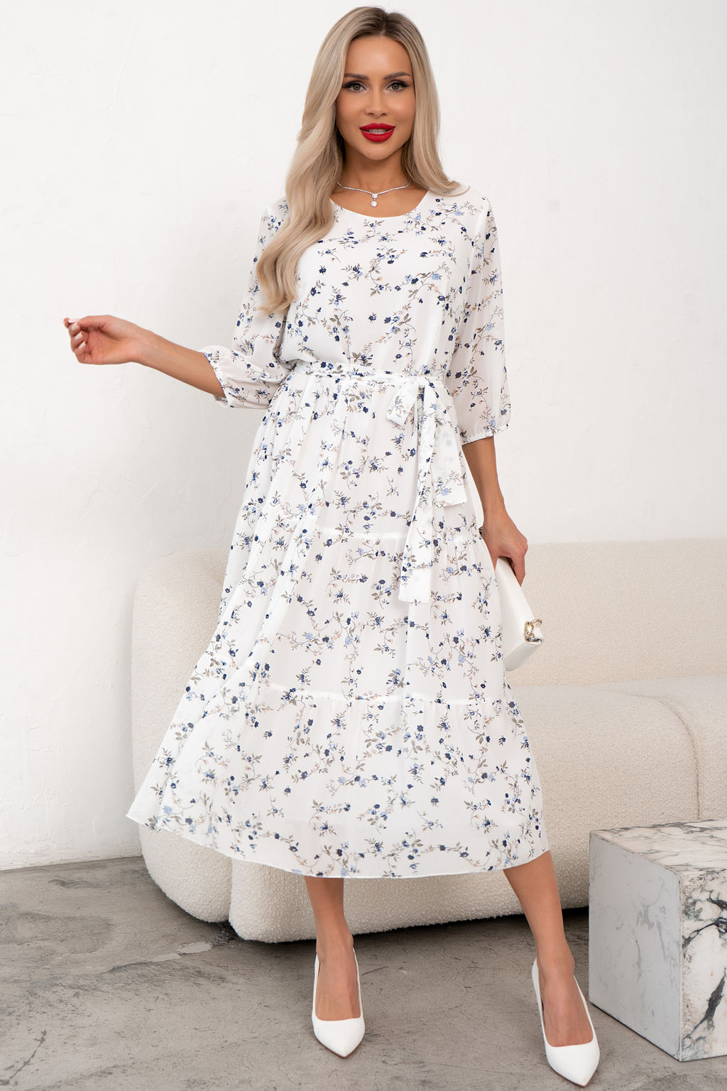 Платье Хелен (белый/синий принт) Р11-2075/11 - Николь фото 7