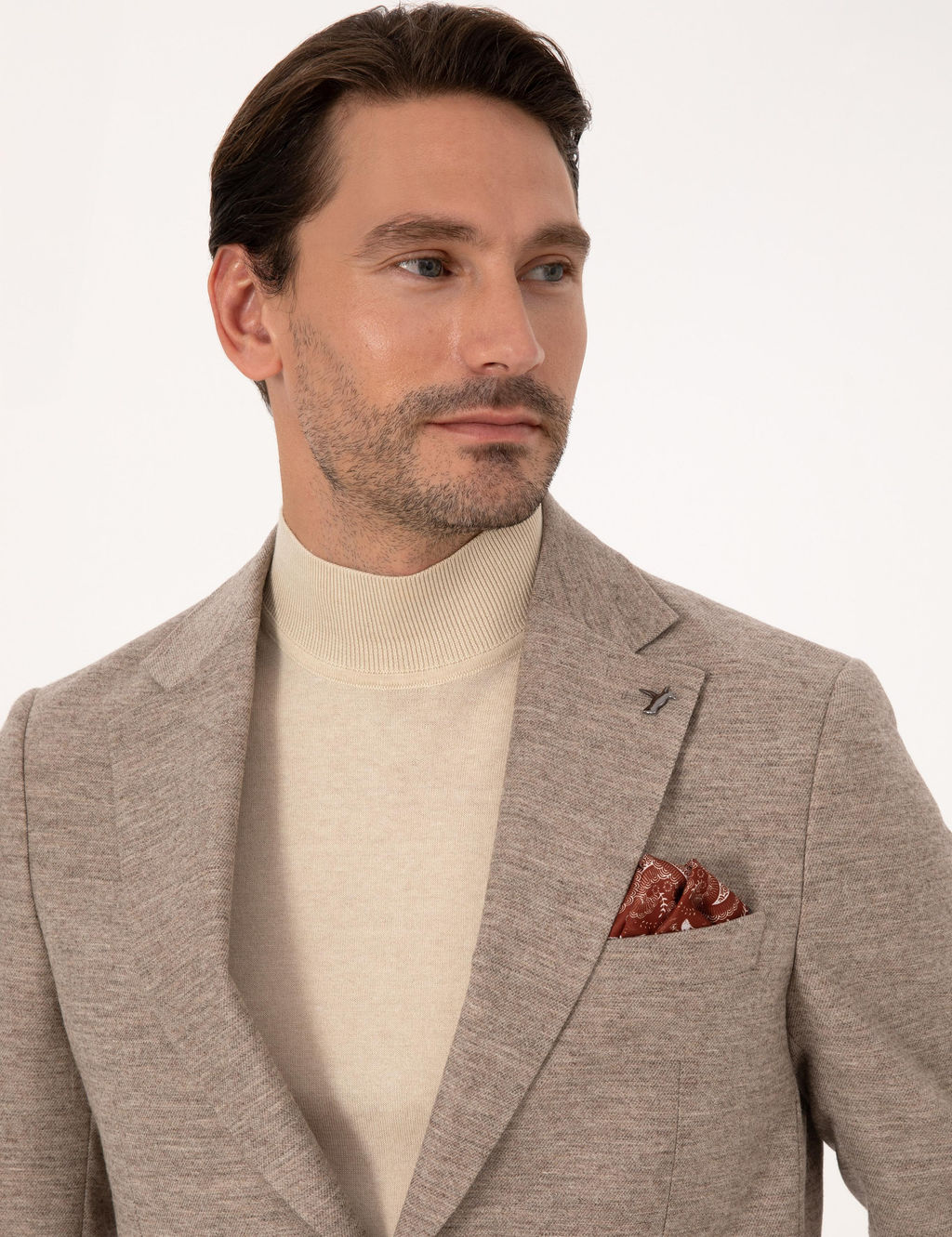 Bej Slim Fit Y_n Ka_mir Kar___ml_ Mikro Desenli Ceket - Cacharel фото 2