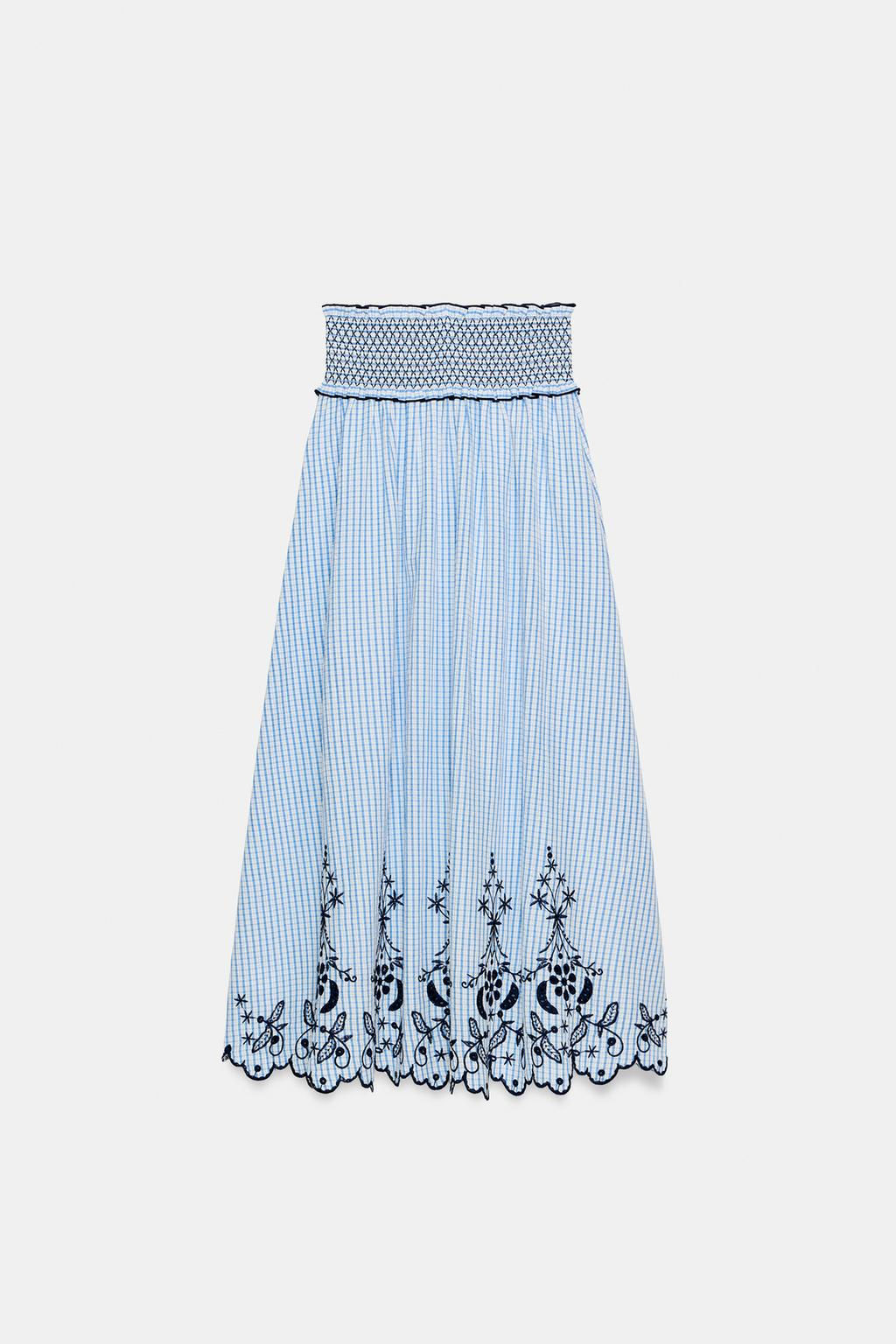 EMBROIDERED CHECK MIDI SKIRT - Zara фото 6