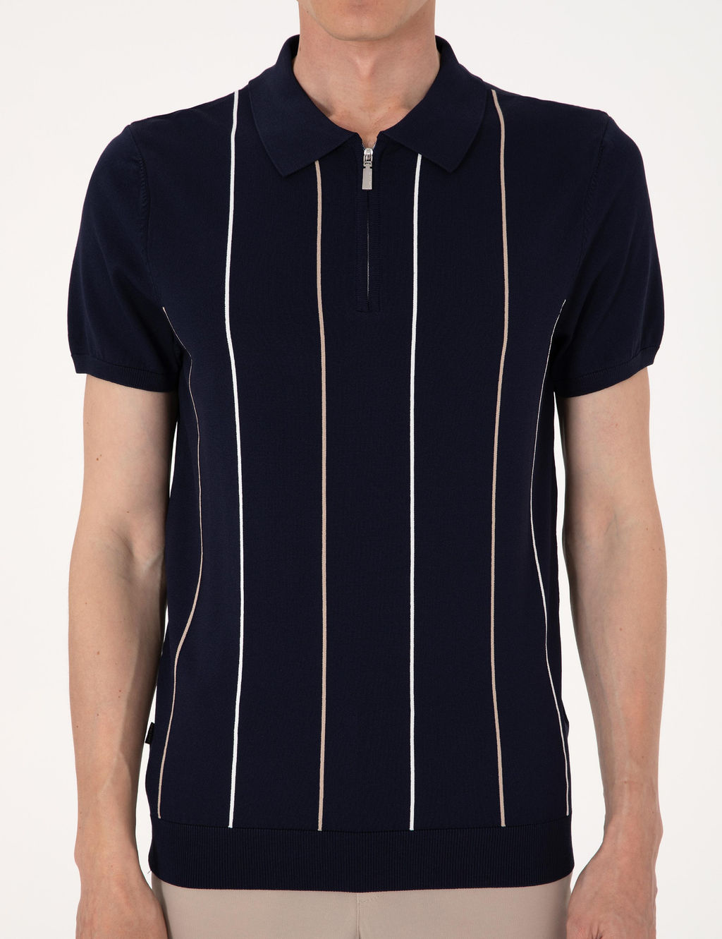 Lacivert Slim Fit Polo Yaka Fermuarl_ Triko Ti__rt - Pierre cardin фото 6