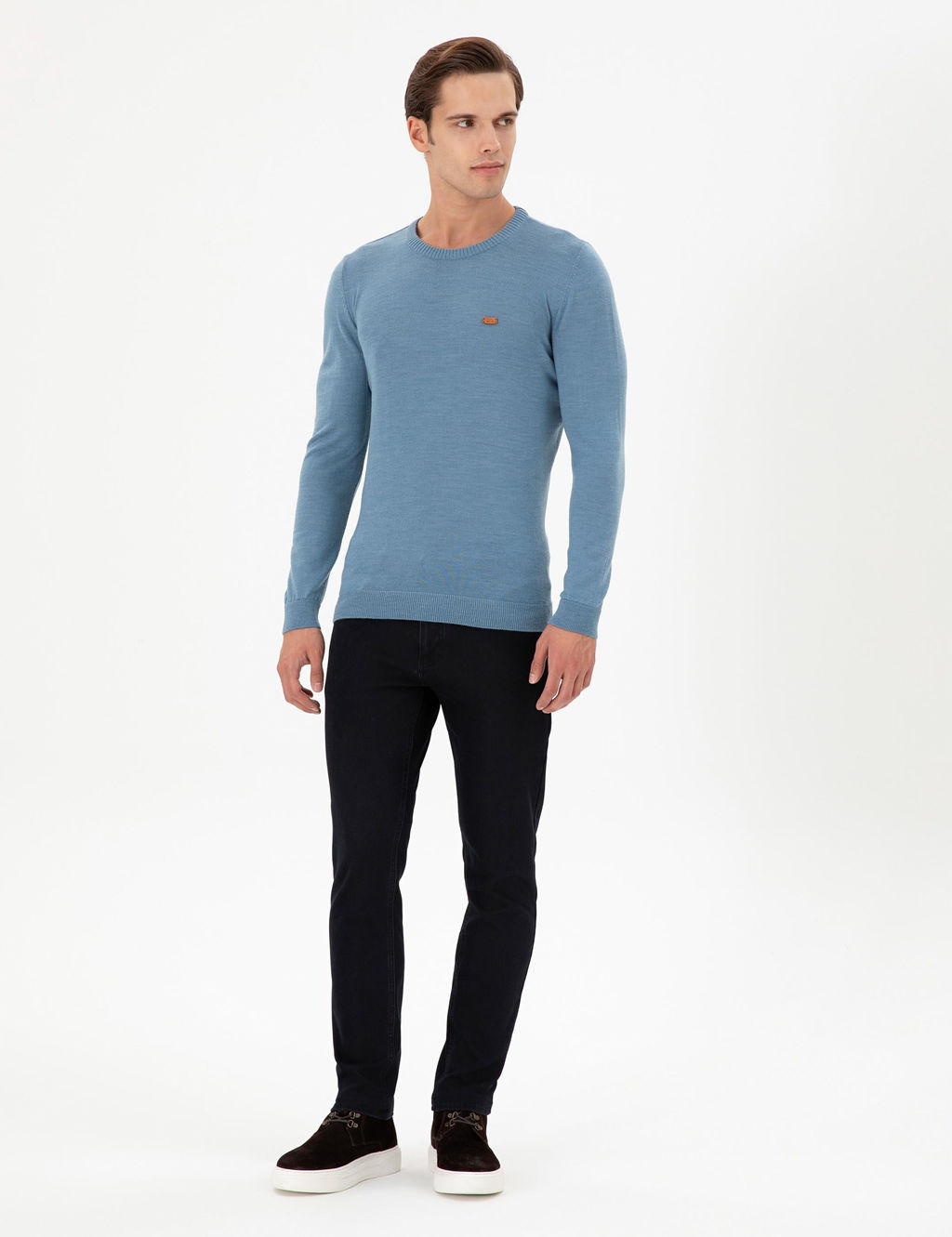 Erkek Slim Fit Bisiklet Yaka Mavi Kazak - U.s. polo assn фото 4