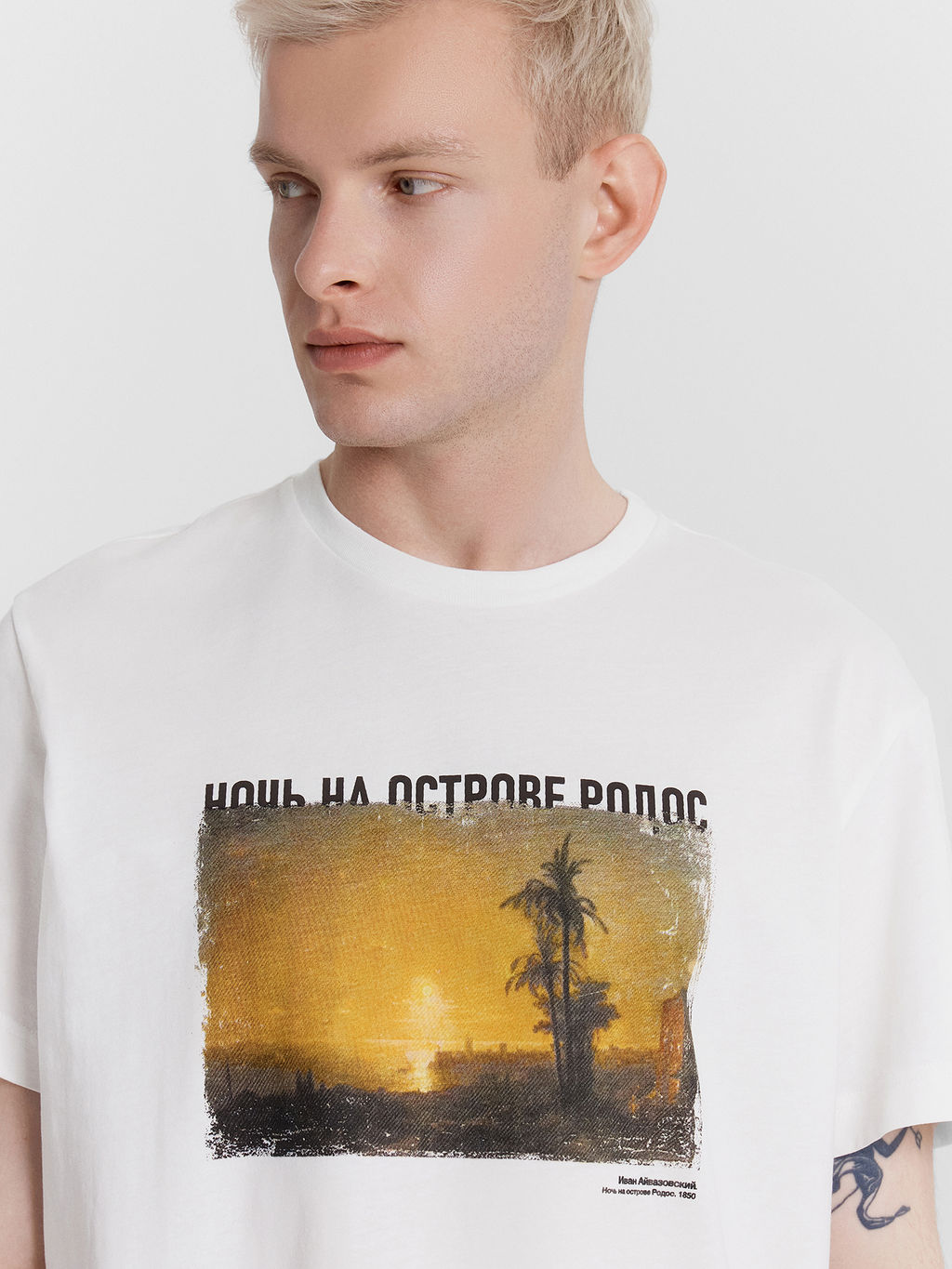 Футболка мужская белая с принтом в виде картины Ночь на острове Родос, Иван Айвазовский - Mark formelle фото 4
