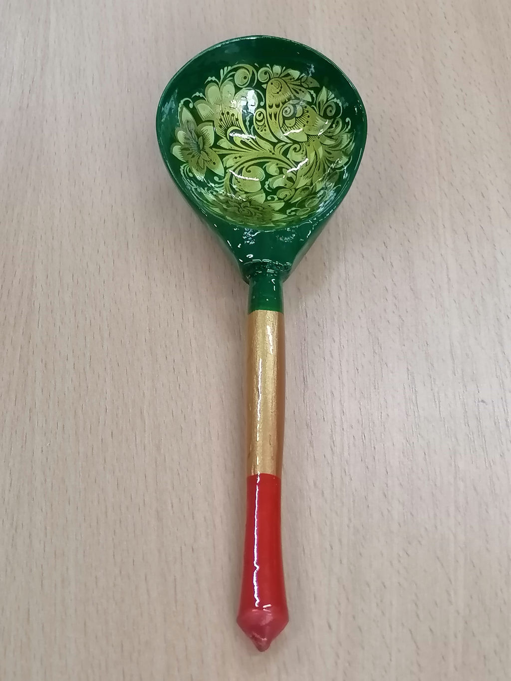 Кухня. Ложка большая деревянная Хохлома(зеленые узоры) арт.8627 (РНИ)