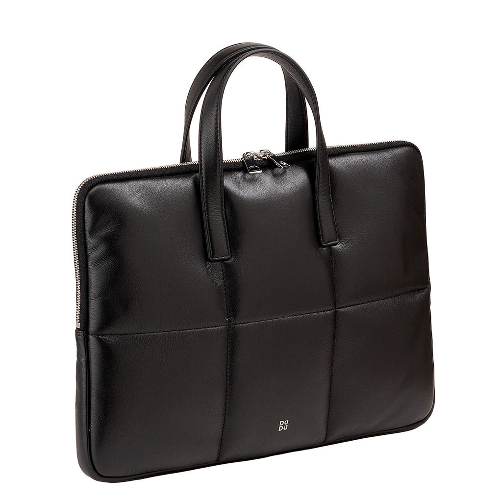 Итальянская кожаная сумка-портфель для ноутбука DuDu серии Togean | черно-розовый