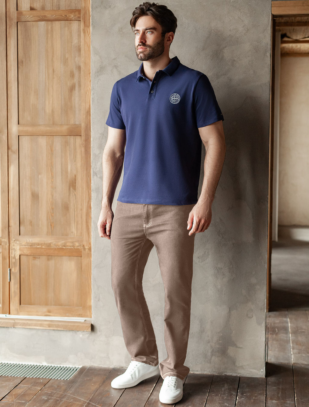 Футболка-поло из фактурного трикотажа - Vilatte фото 5