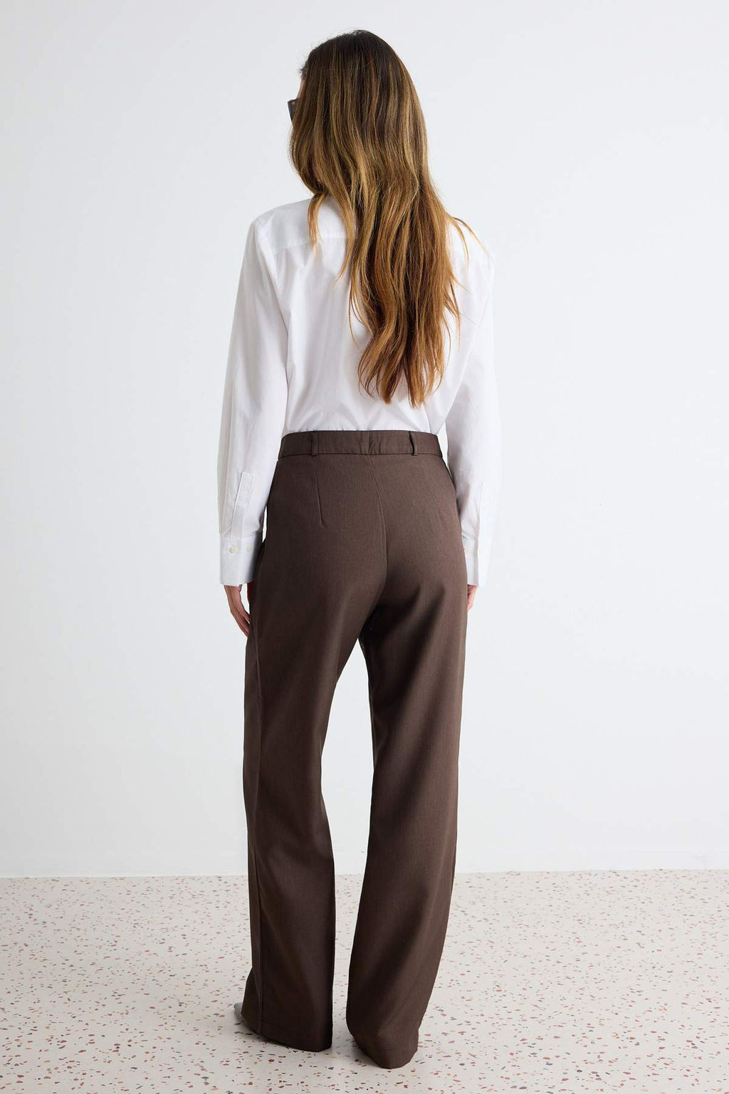 A__k Kahverengi Wide Leg/Geni_ Pa_a Palazzo Pilili Dokuma Kuma_ Pantolon TWOAW22PL0475 - Trendyolmilla фото 4