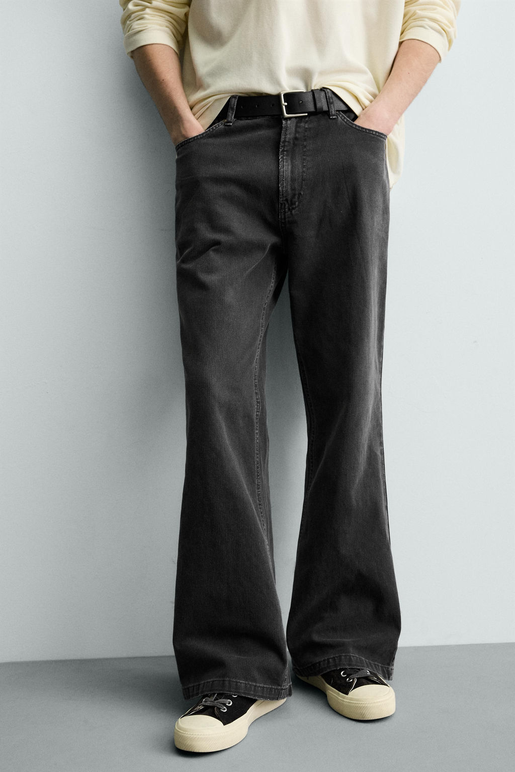 PANTAL?N FLARE FIT ESTRUCTURA ALGOD?N / Gris oscuro - Zara фото 5