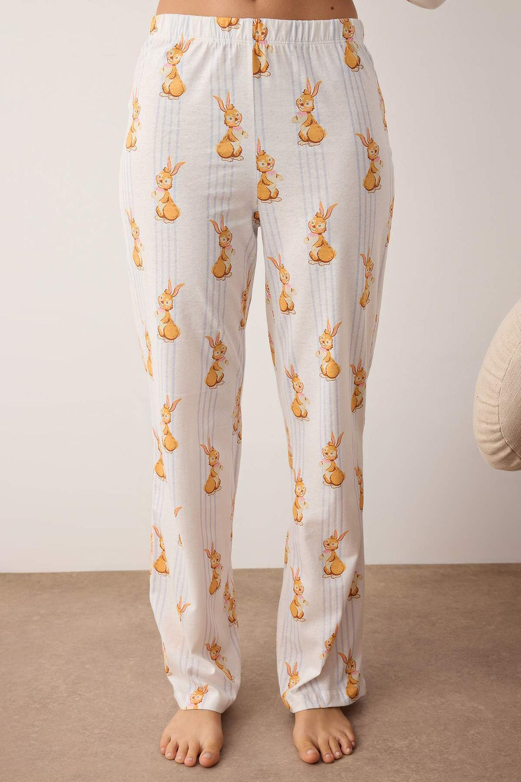 Trendyolmilla Cok Renkli %100 Pamuklu Cizgili Tavsan Desenli Orme Pijama Tak?m? THMAW25PT00193  фото 8