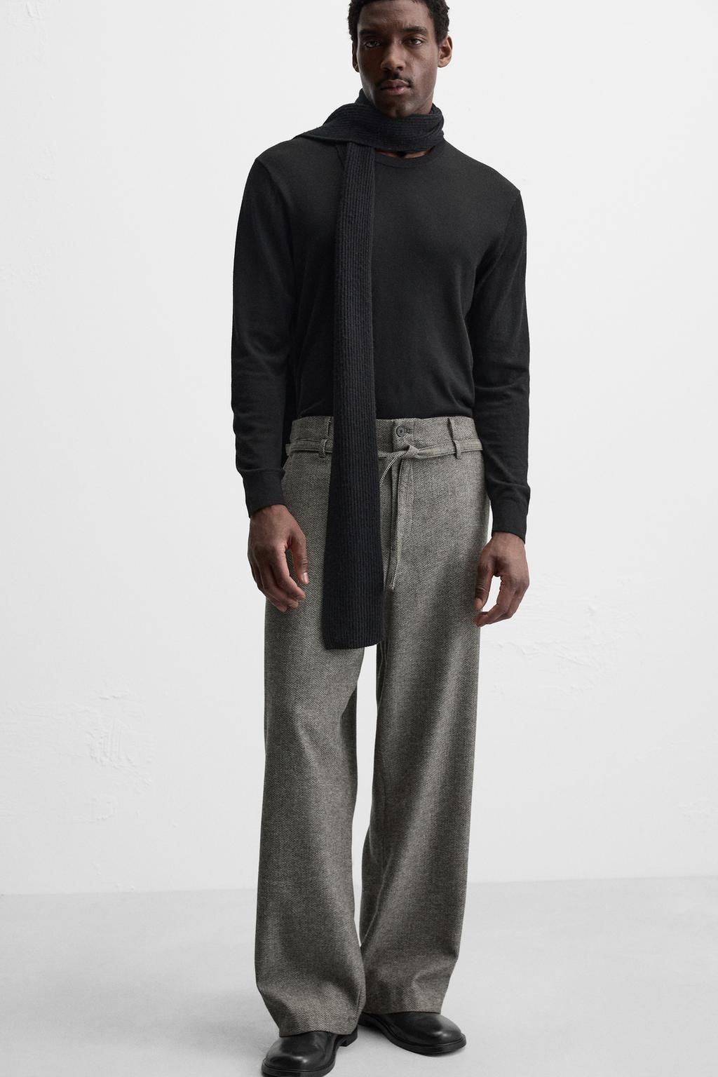 HERRINGBONE BELTED TROUSERS - Zara фото 5