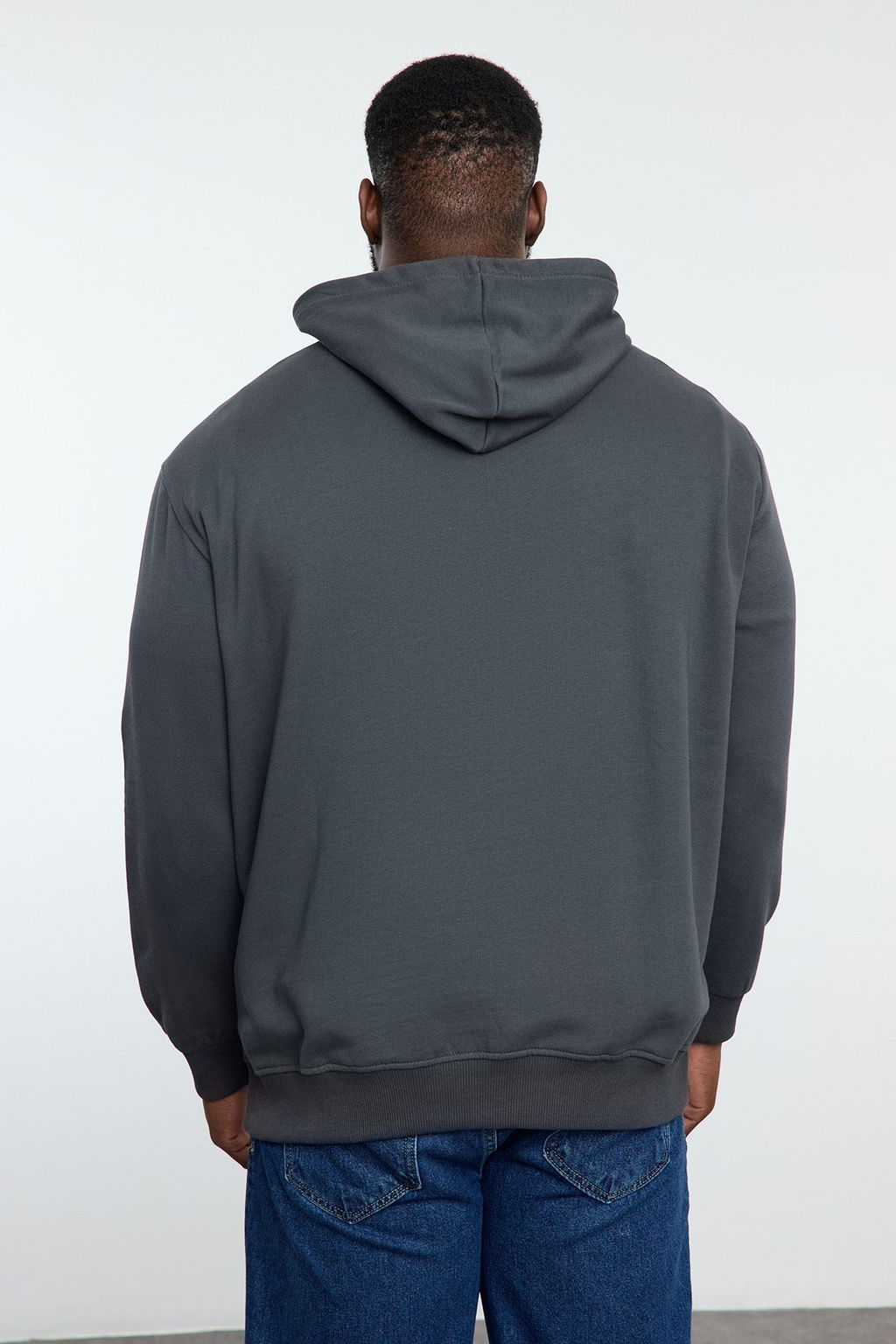 TRENDYOL MAN Buyuk Beden Indigo Regular/Normal Kesim Kapusonlu Ici Polarl? Sweatshirt TMNAW25AO00006 - Trendyolmilla фото 5