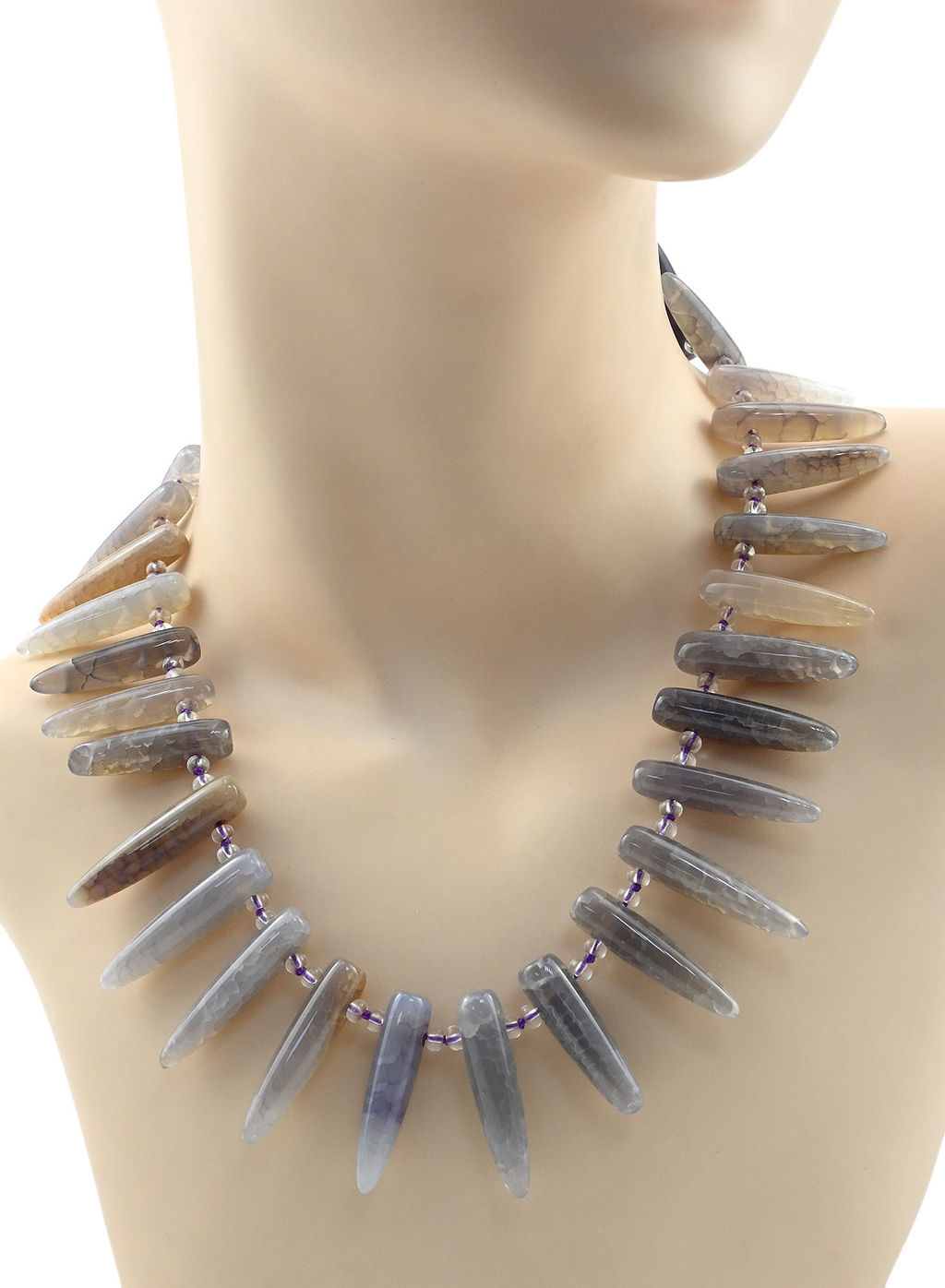 Бусы из агата пати тонированного иглы 8*33мм, цв.фиолетовый, 50см