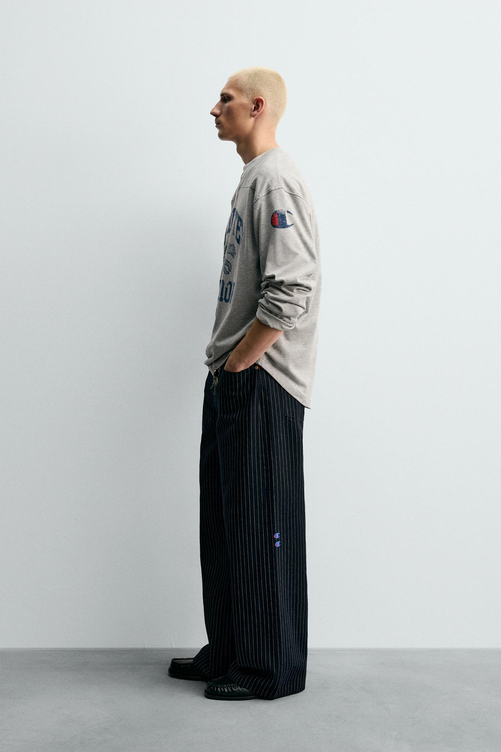 CHAMPION ® X ZARA STRIPED BAGGY FIT JEANS  фото 4