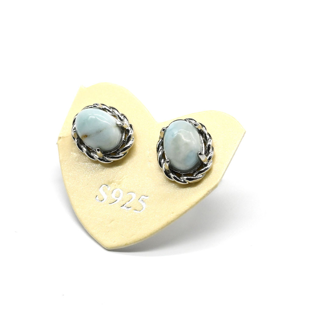 Пусеты с ангелитом овал 7*10мм, 1,1г