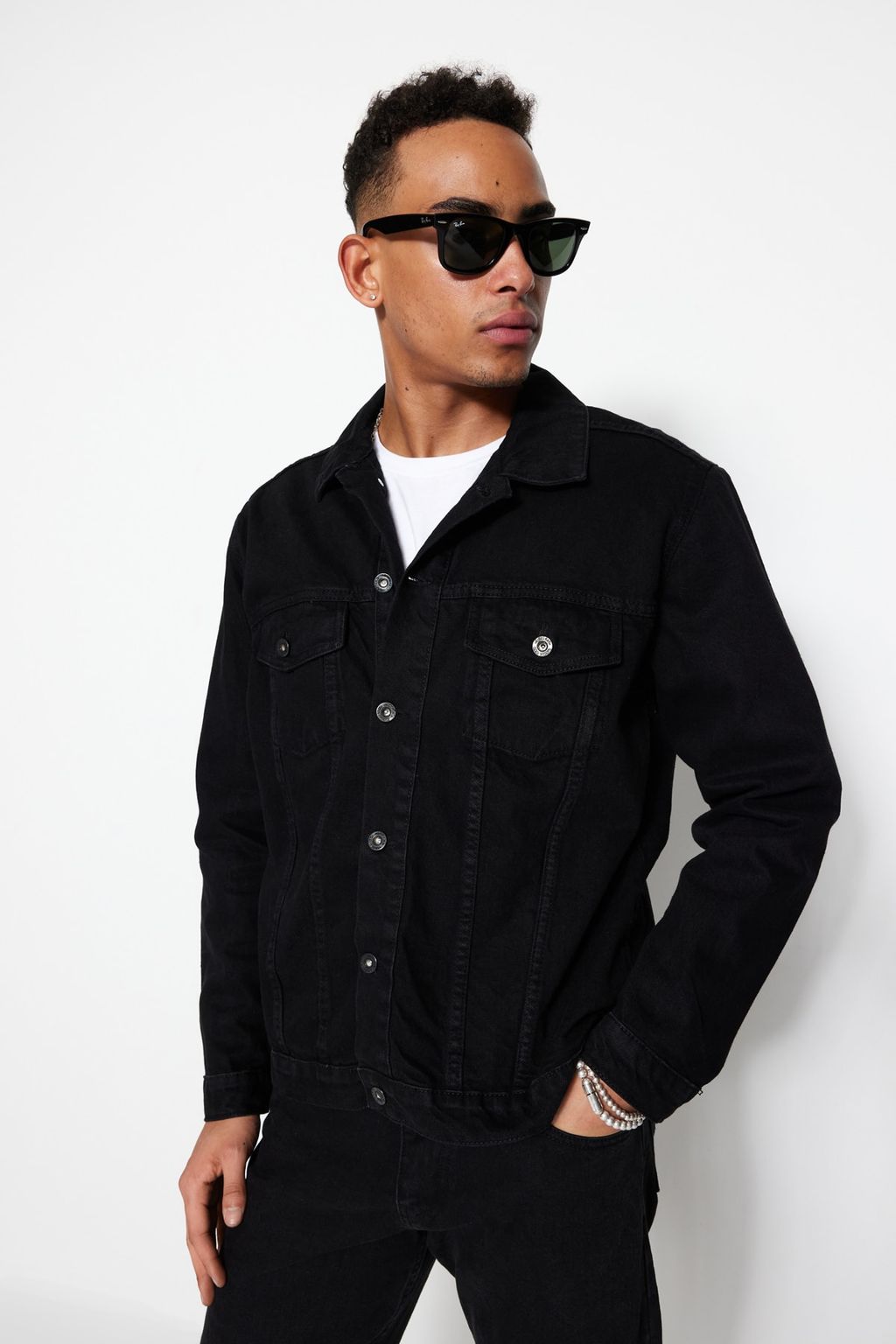 TRENDYOL MAN Siyah Regular Fit Basic Denim Ceket TMNAW22CE0019 - Trendyolmilla фото 3