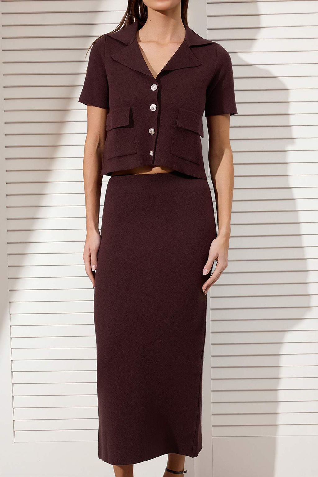 Kahverengi Dugme Detayl? Ceket Triko Alt - Ust Tak?m TWOSS26AU00020 - Trendyolmilla фото 3