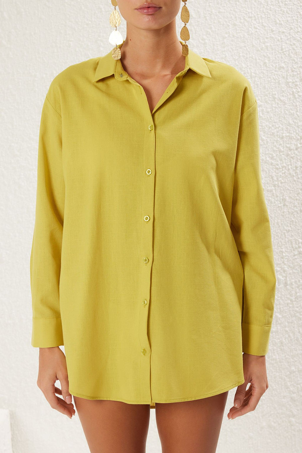 TRENDYOLMILLA Mint Dokuma Flaml? Pamuk Plaj Gomlegi TBESS25GO00012 фото 9