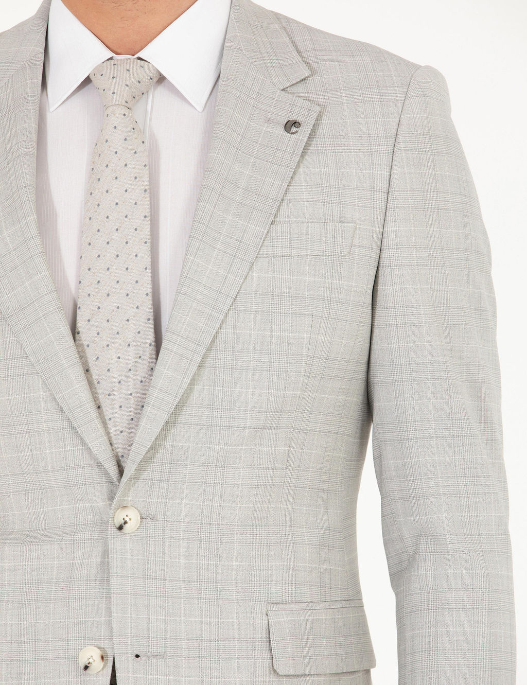 Gri Slim Fit Kareli Tak_m Elbise