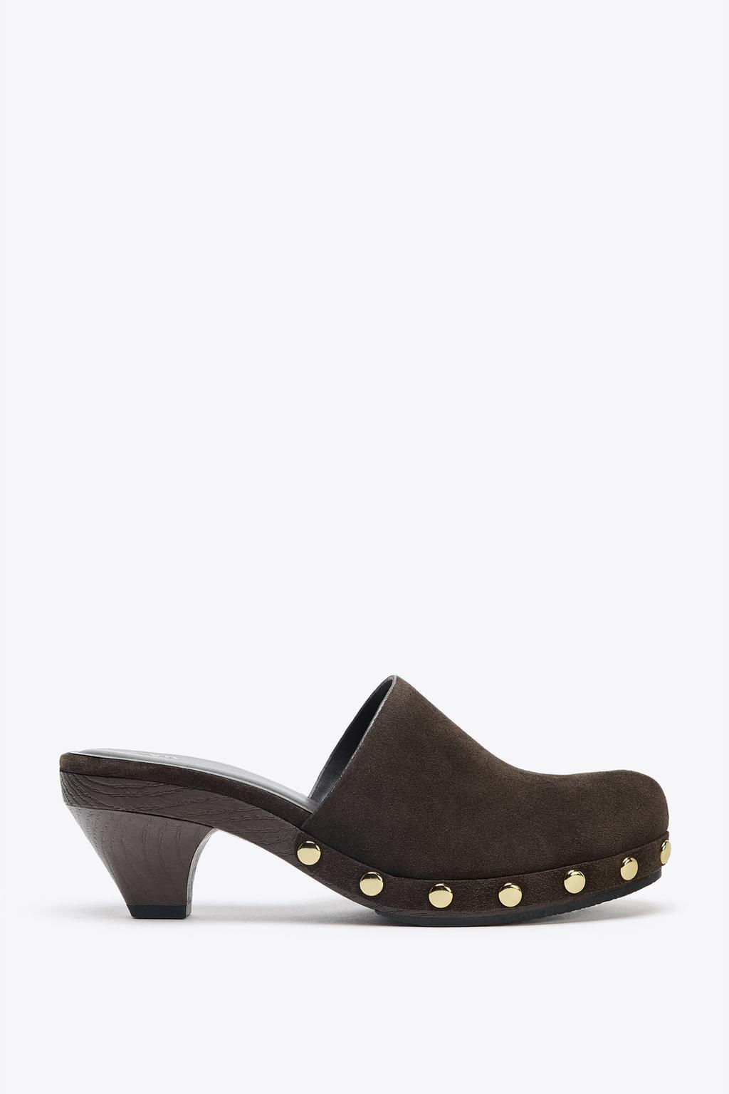SPLIT SUEDE STUDDED KITTEN CLOGS - Zara фото 5