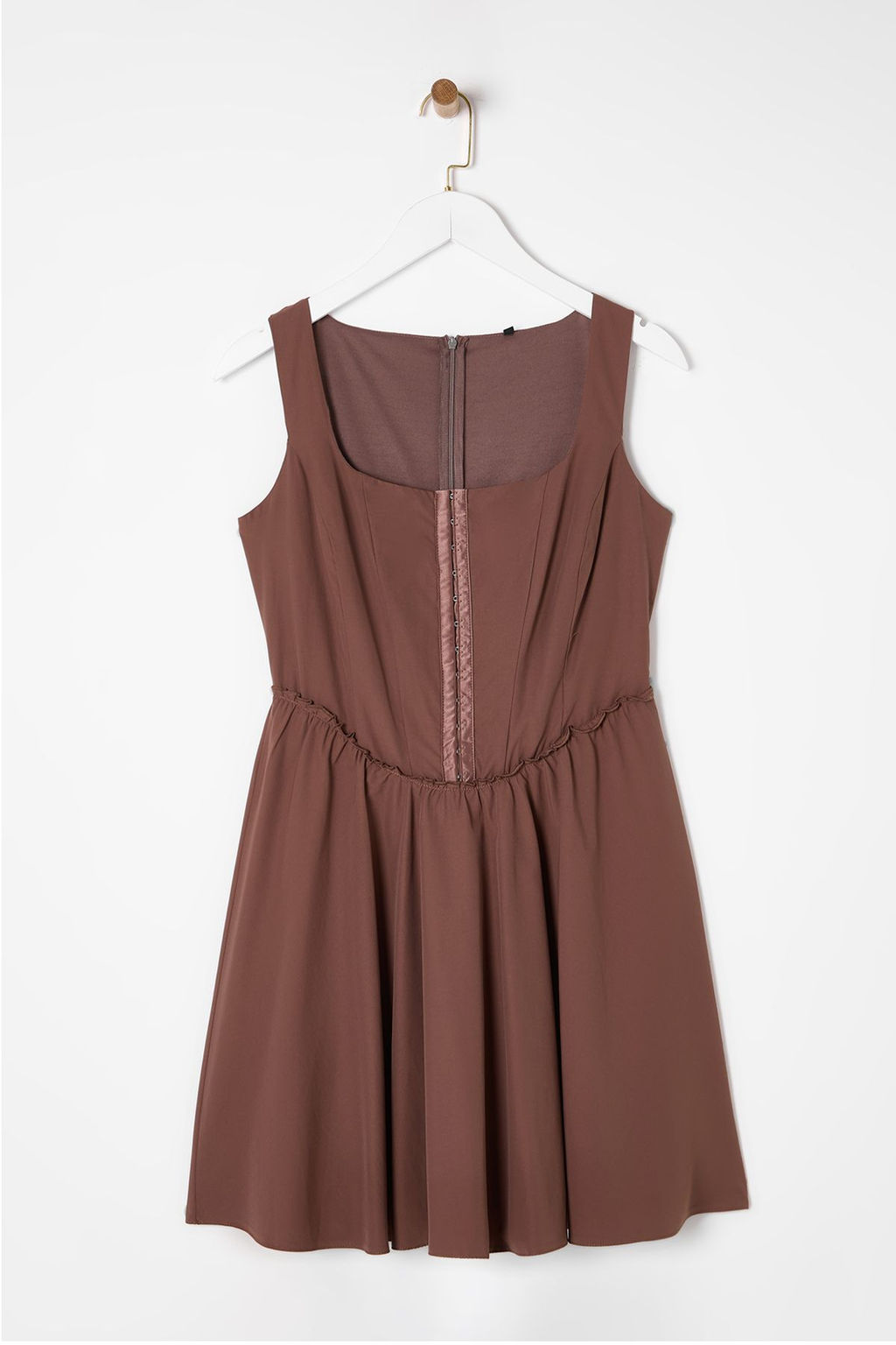 TRENDYOLMILLA Kahverengi A-Kesim Poplin Dokuma K?sa S?k Elbise TPRSS25EL00009  фото 6