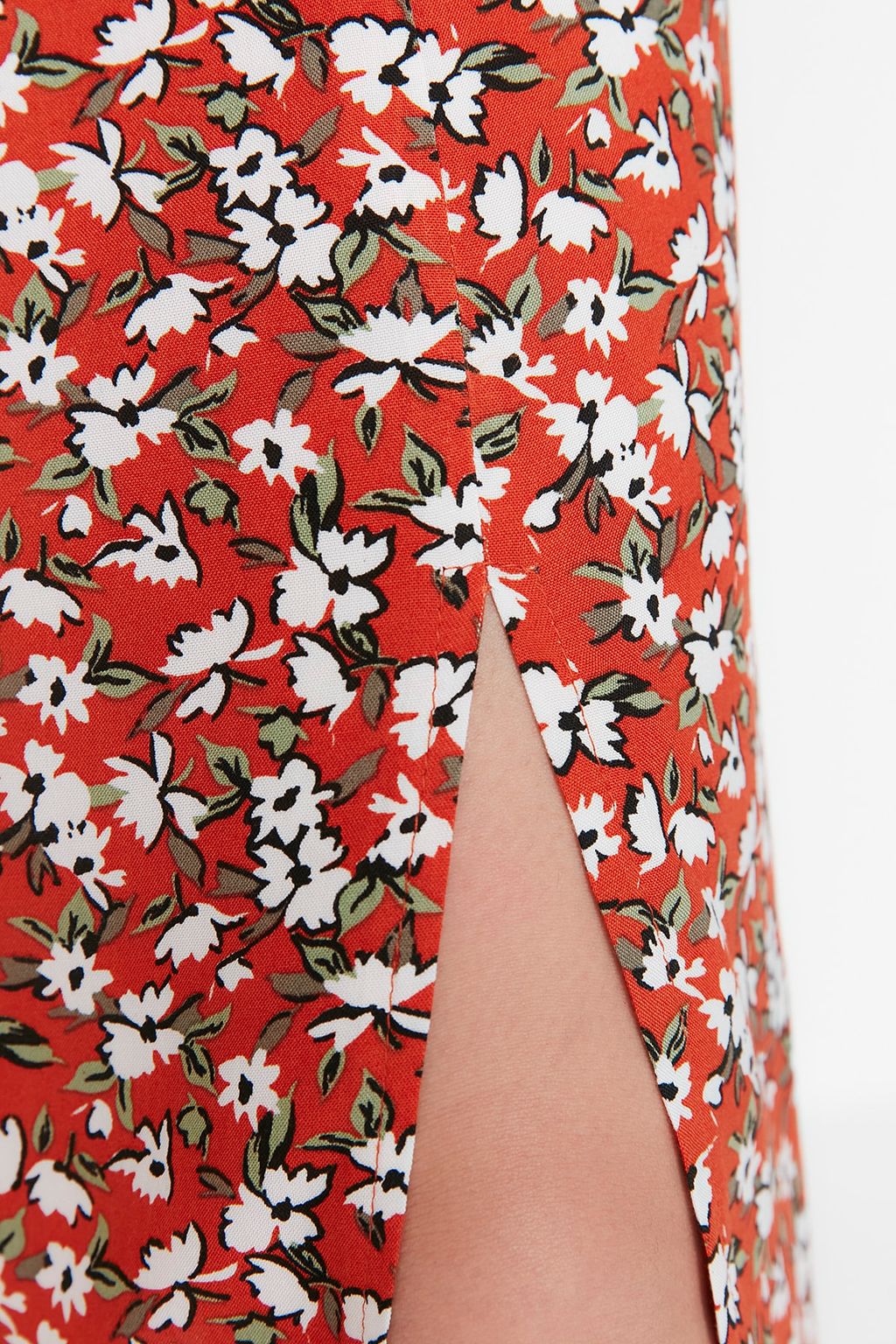 Kiremit Y?rtmac Detayl? Cicek Desenli Viskon Kumasl? Midi Boy Dokuma Etek TWOSS20ET0230