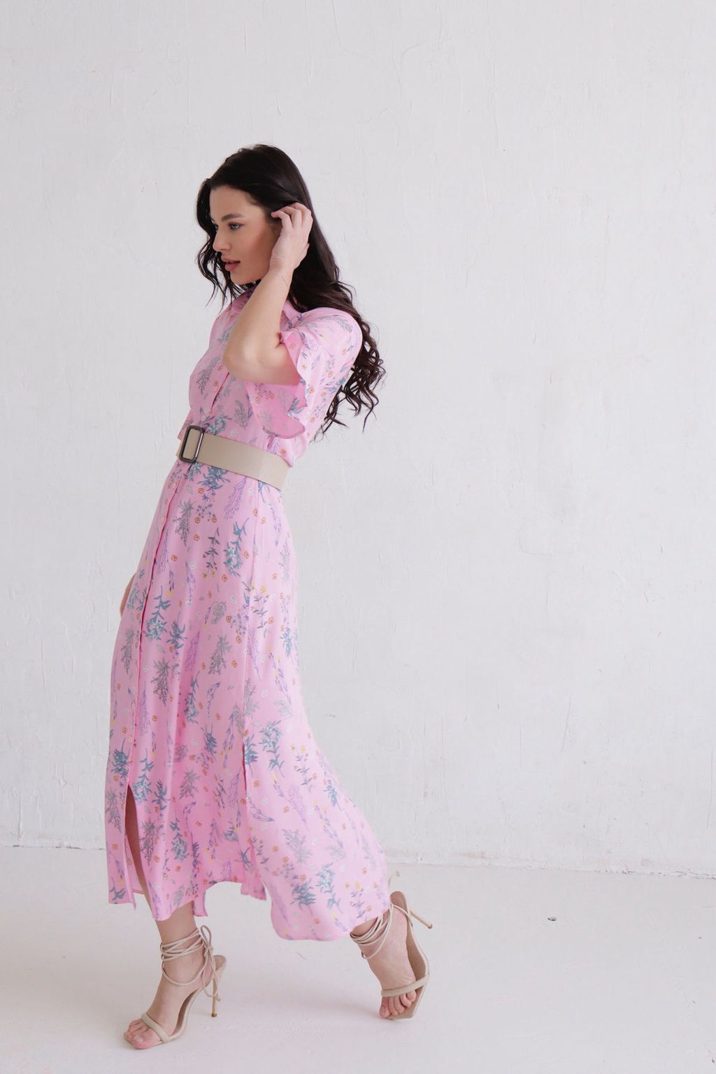 Платье-рубашка удлинённое розовое с принтом - Martichelli фото 5