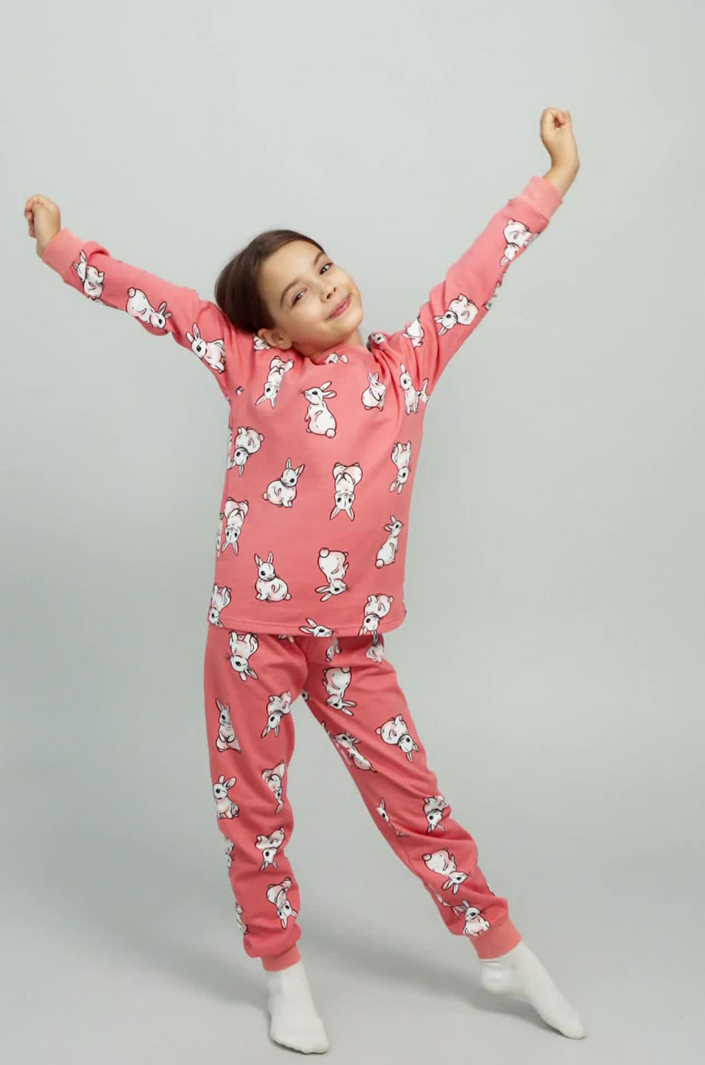 Хлопковая пижама для девочки из футера с начесом Happyfox