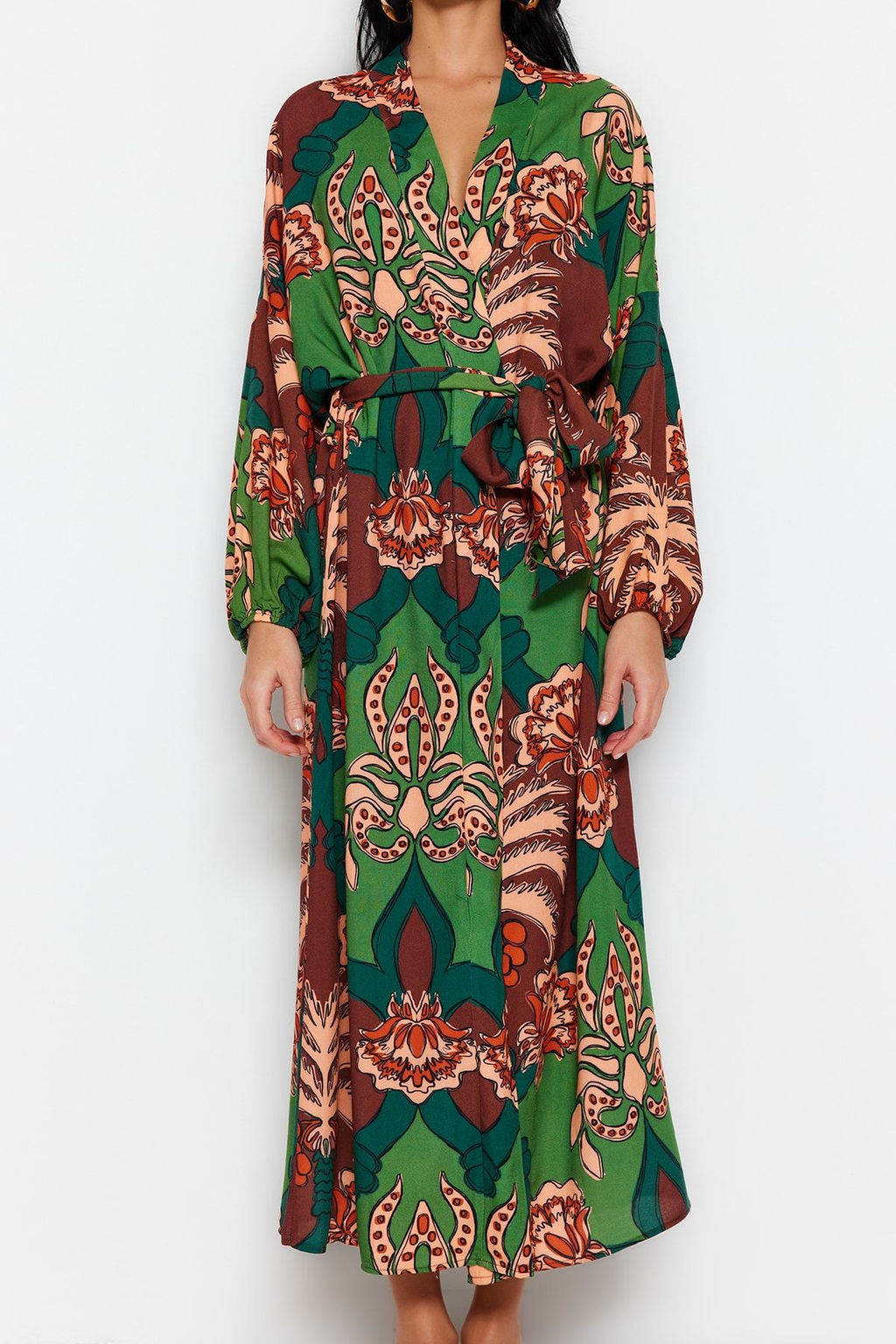 Tropikal Desenli Kusakl? Maxi Dokuma %100 Pamuklu Plaj Kimono&Kaftan TBESS23KM00057 - Trendyolmilla фото 4