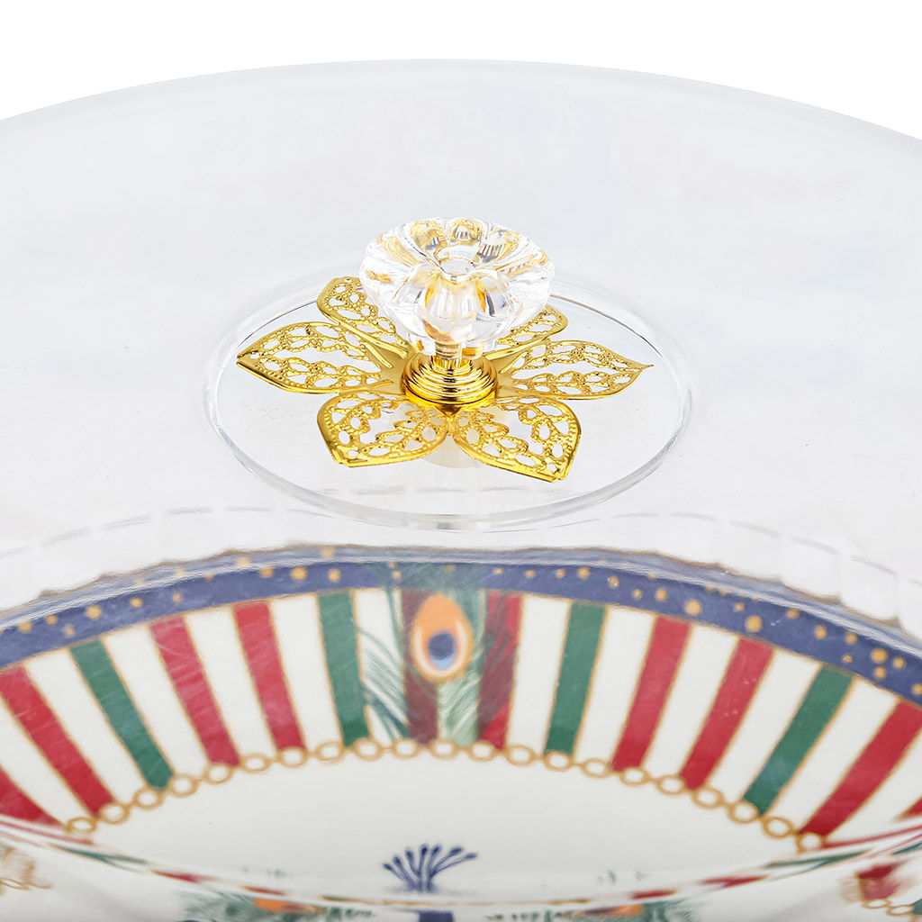 Родос Блюдо фарфоровое д310х97-245мм, на ножке, с акриловой крышкой, с деколью, отводка, в коробке (Китай) - Домашняя Мода фото 3