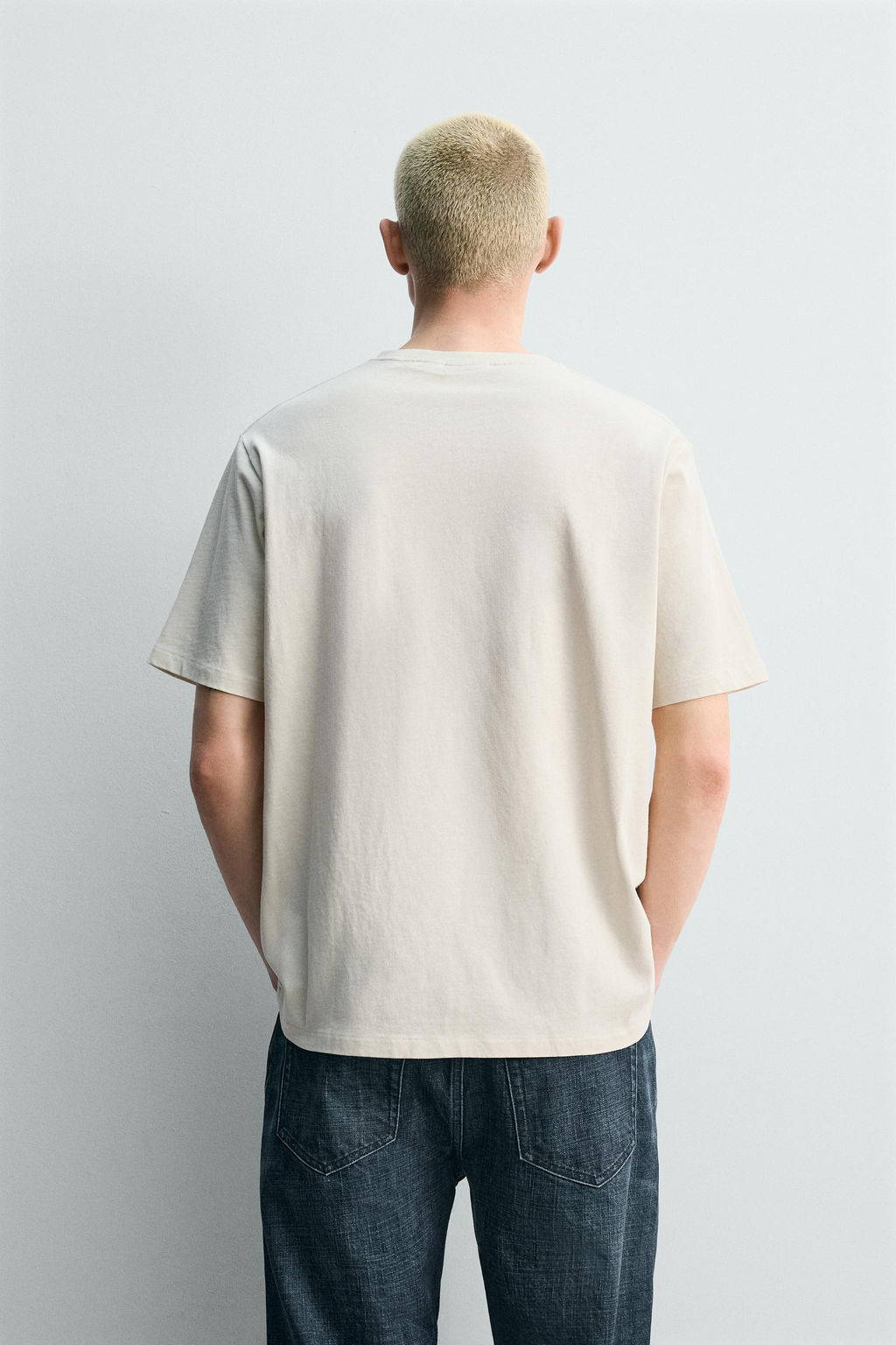 CAMISETA REGULAR FIT MEZCLA ALGOD?N / Beige claro - Zara фото 3