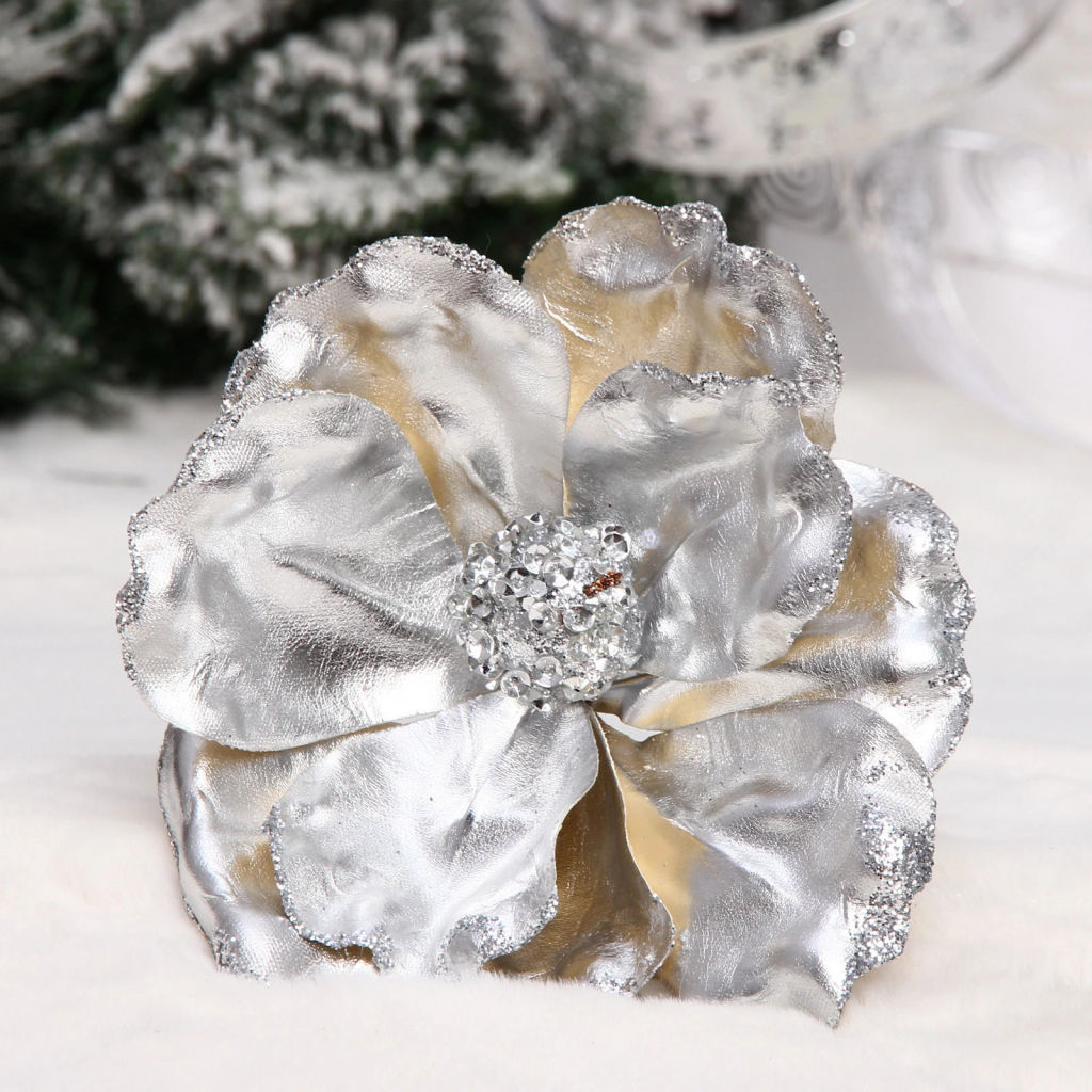 Украшение новогоднее "Пуансеттия - Зимний сон" 15 см, Серебро