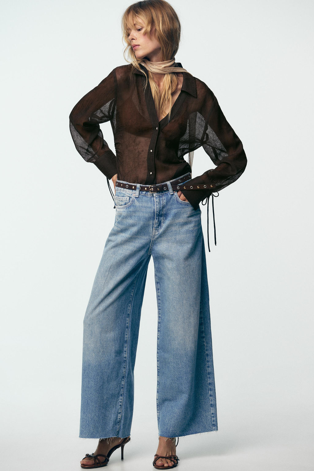 SEMI-SHEER SHIRT WITH TIES - Zara фото 14