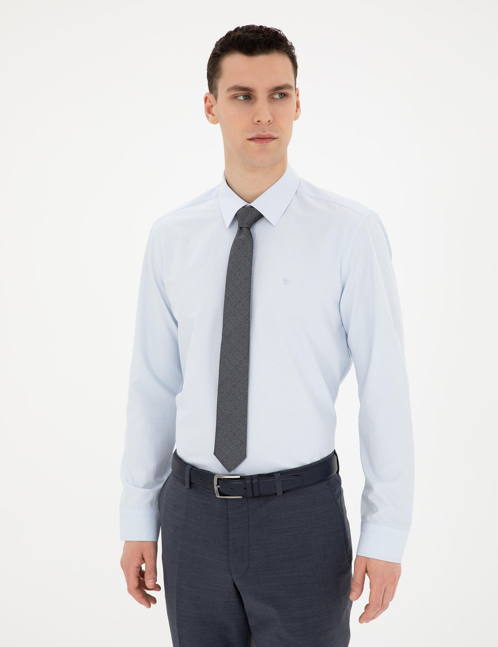 A__k Mavi Slim Fit Uzun Kollu Basic G_mlek