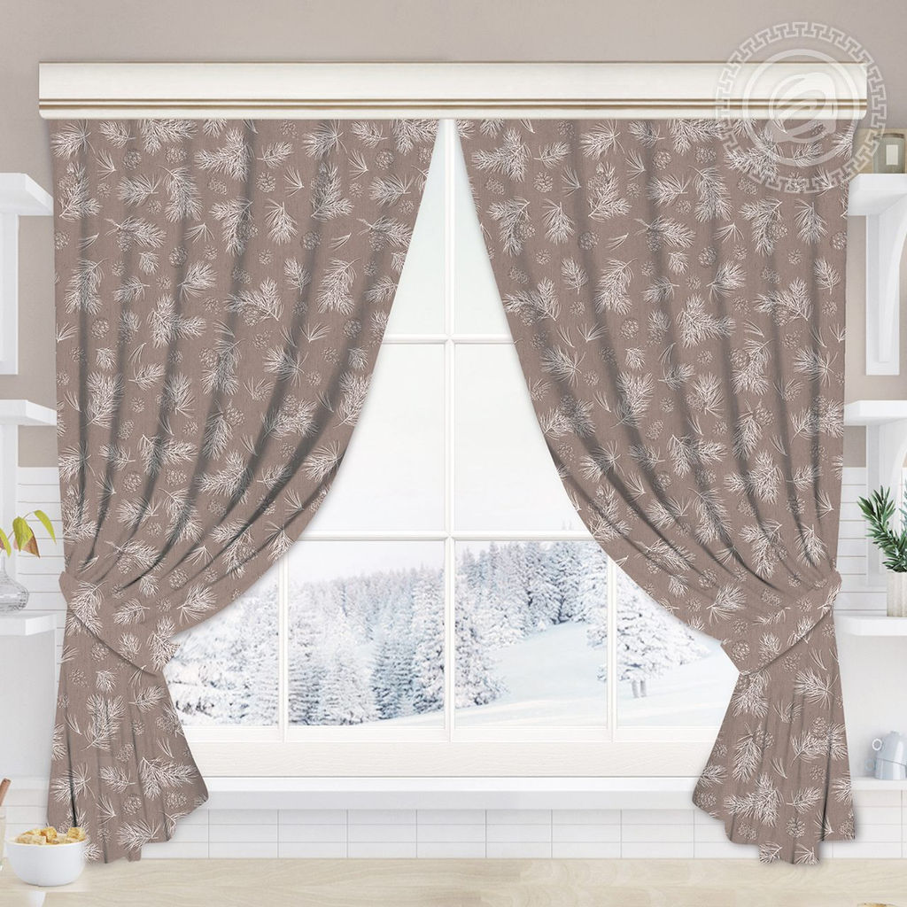 Шторы для кухни с подхватом Шишкин лес 145*180/Шторы: 2 шт.- 145*180, подхваты: 2 шт. Шторы АРТ ДИЗАЙН для кухни